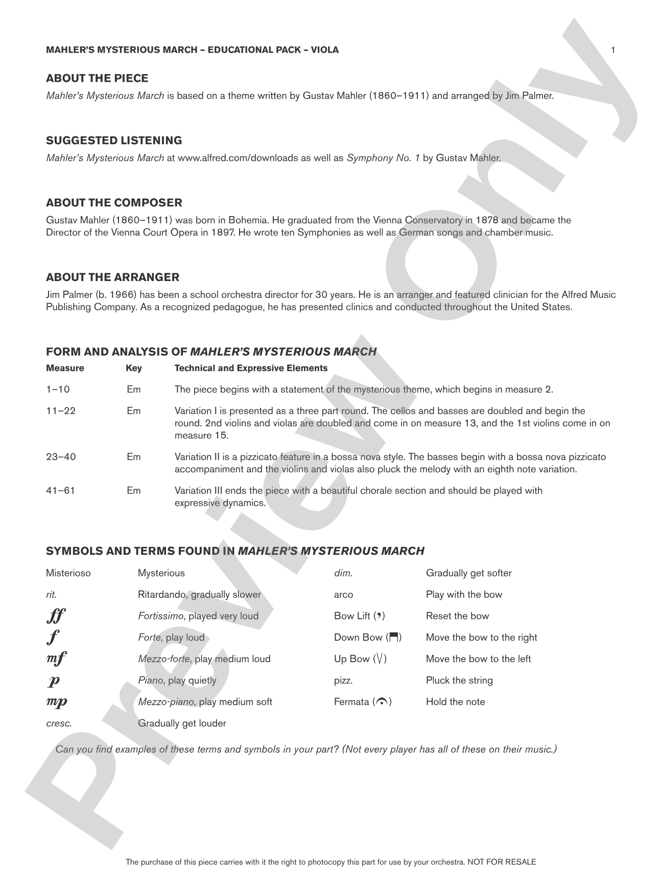 Mahler's Mysterious March: Viola Educational Pack