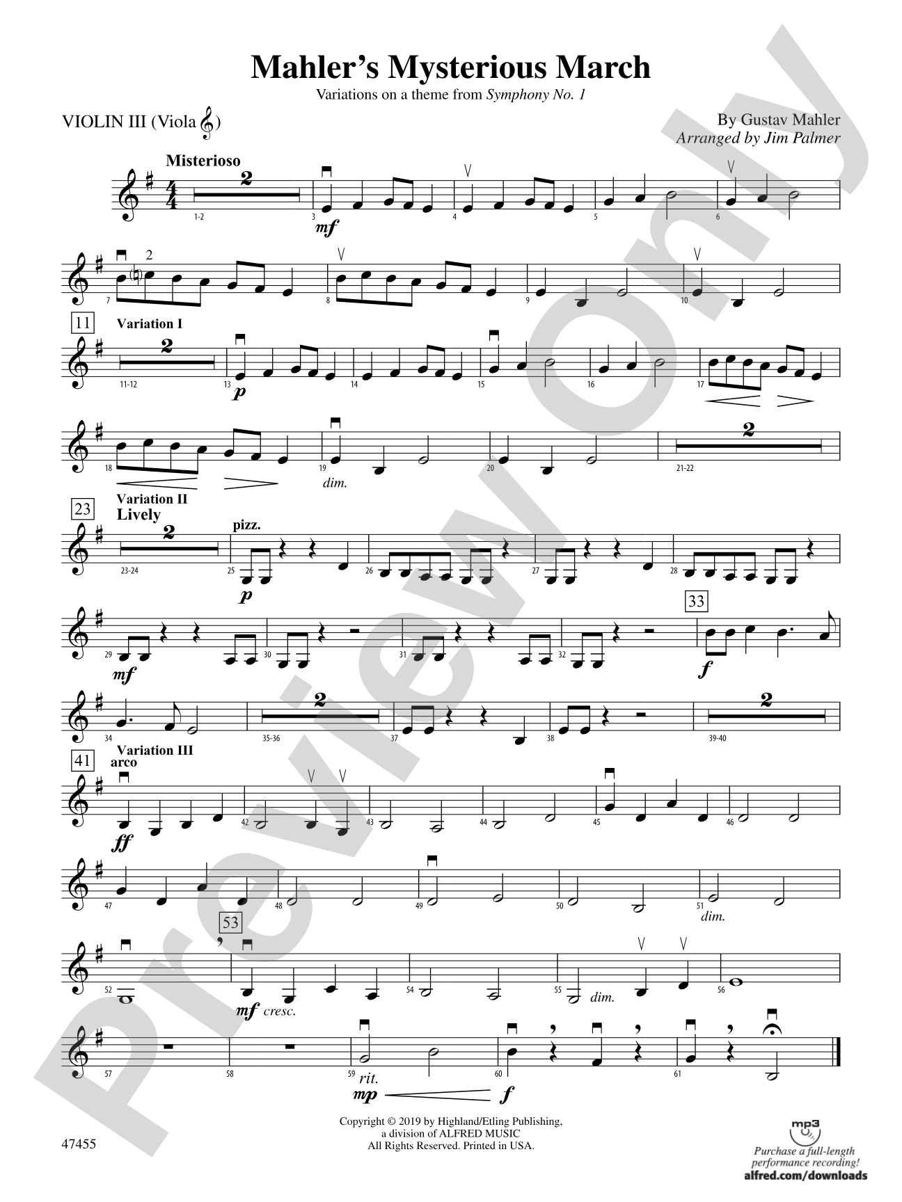 Mahler's Mysterious March: 3rd Violin (Viola [TC])