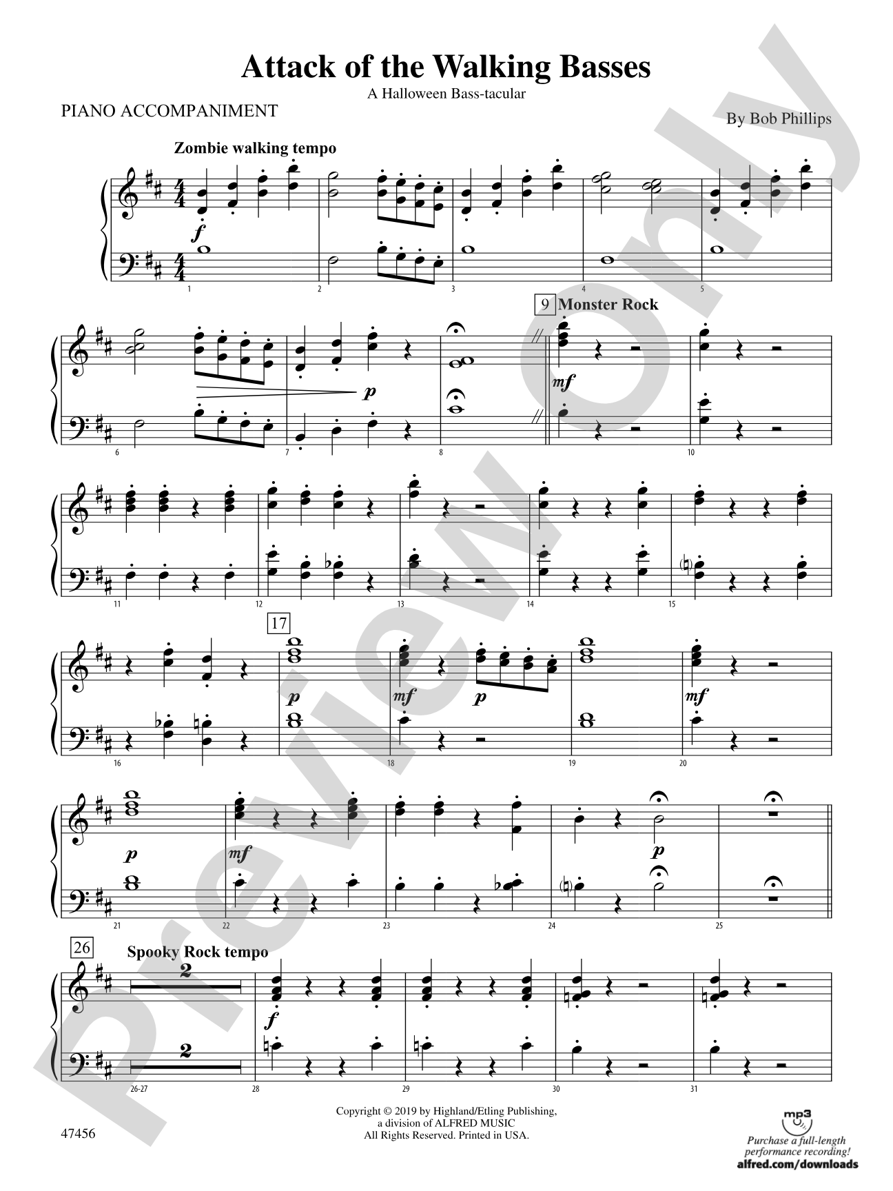 Attack of the Walking Basses: Piano Accompaniment