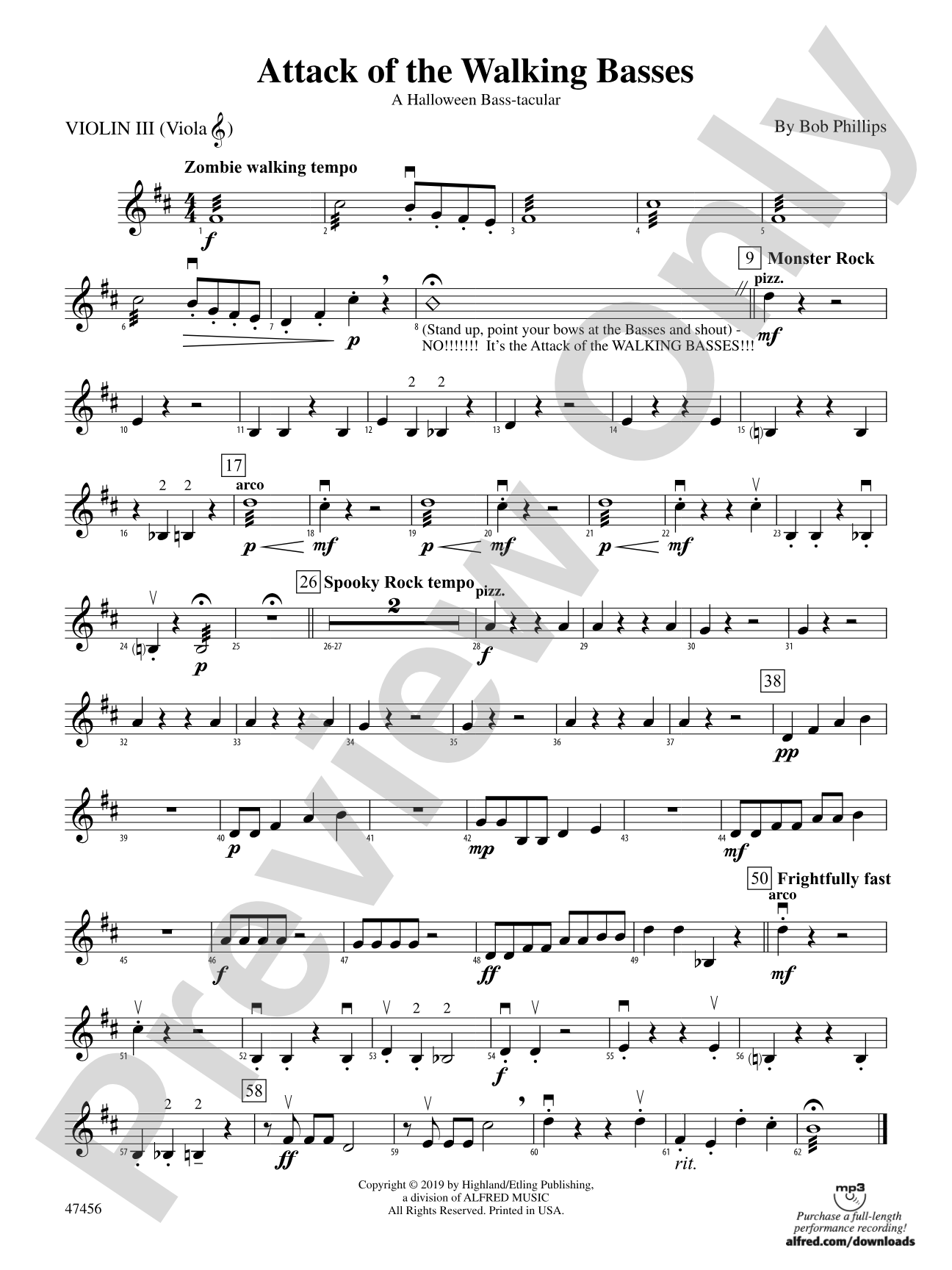 Attack of the Walking Basses: 3rd Violin (Viola [TC])
