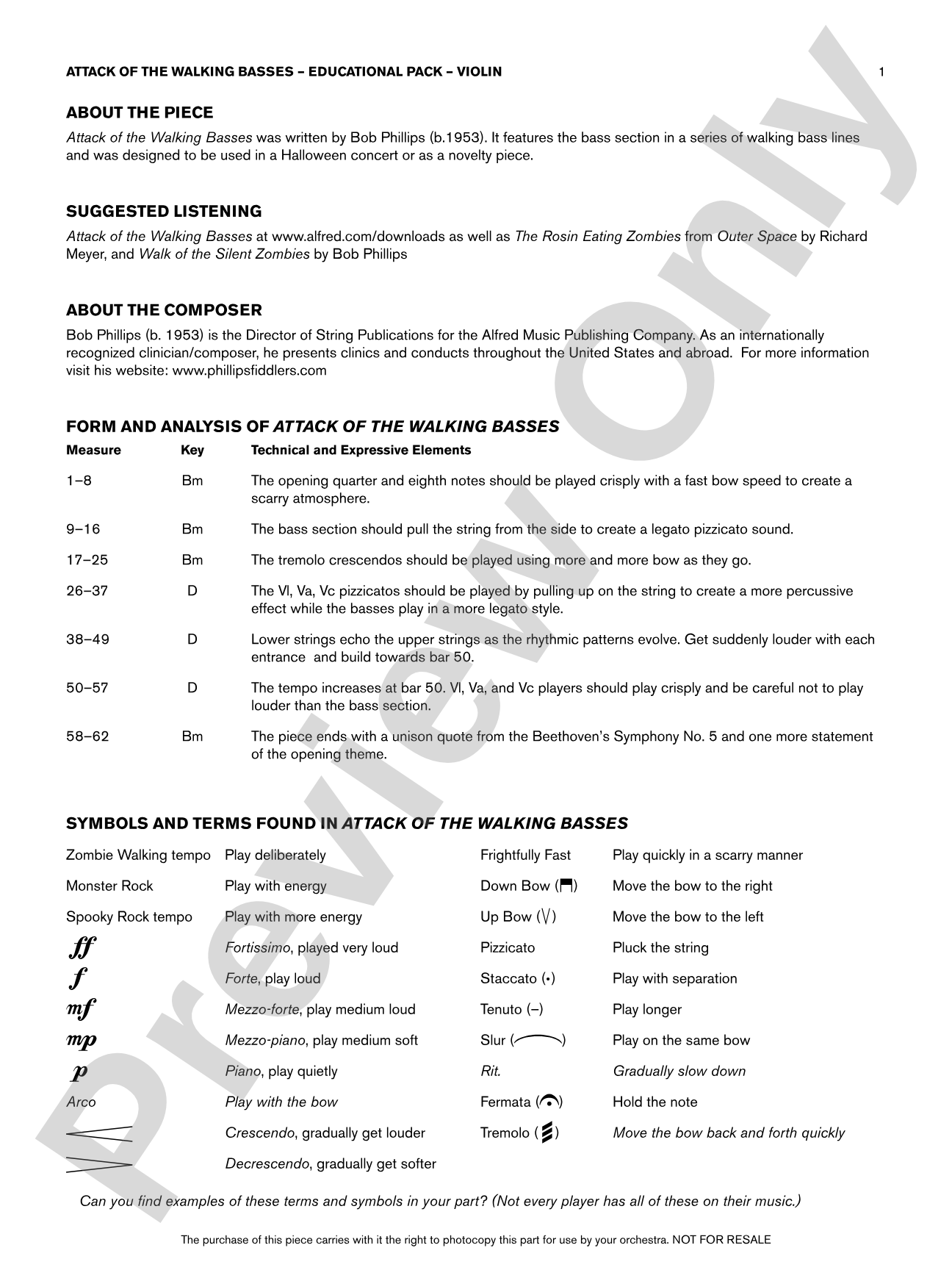 Attack of the Walking Basses: Violin Educational Pack
