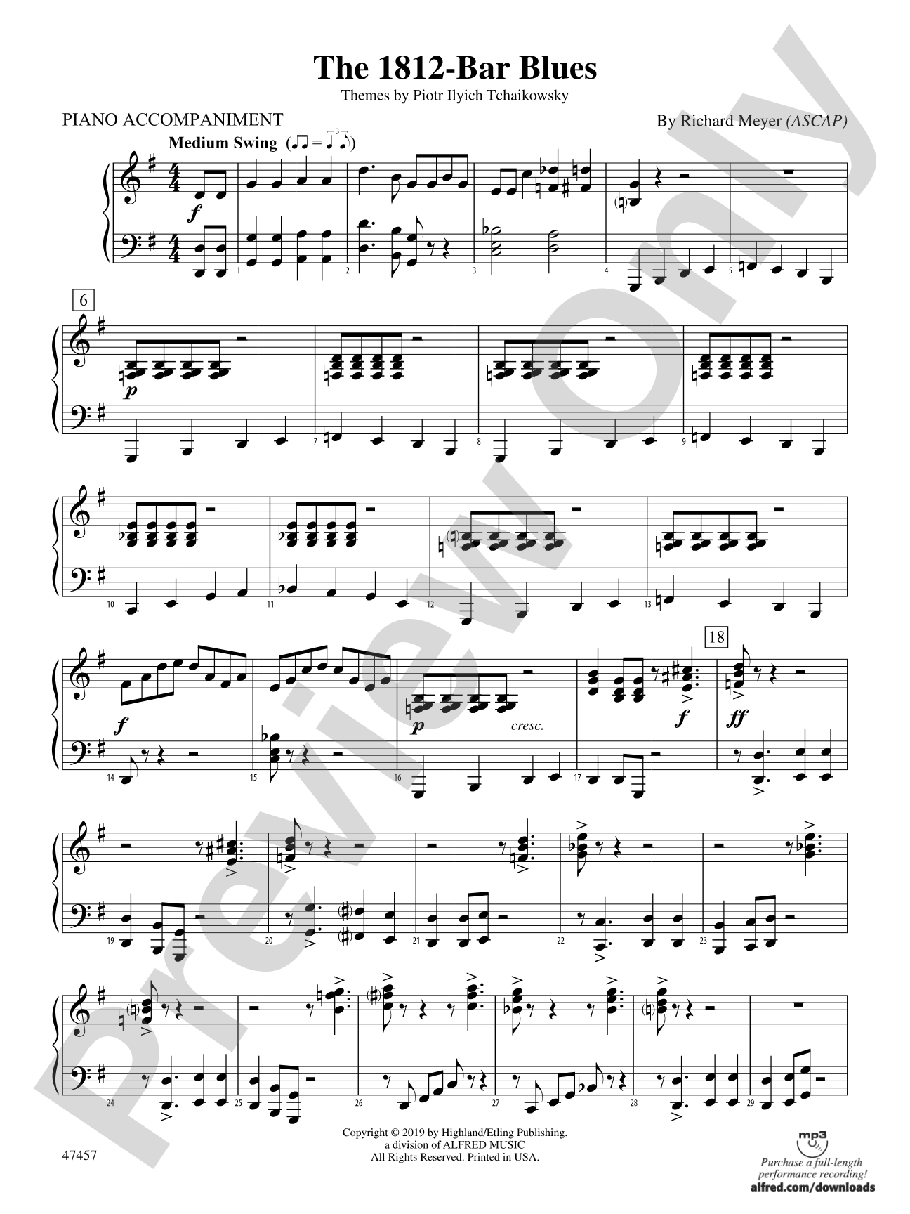 The 1812-Bar Blues: Piano Accompaniment