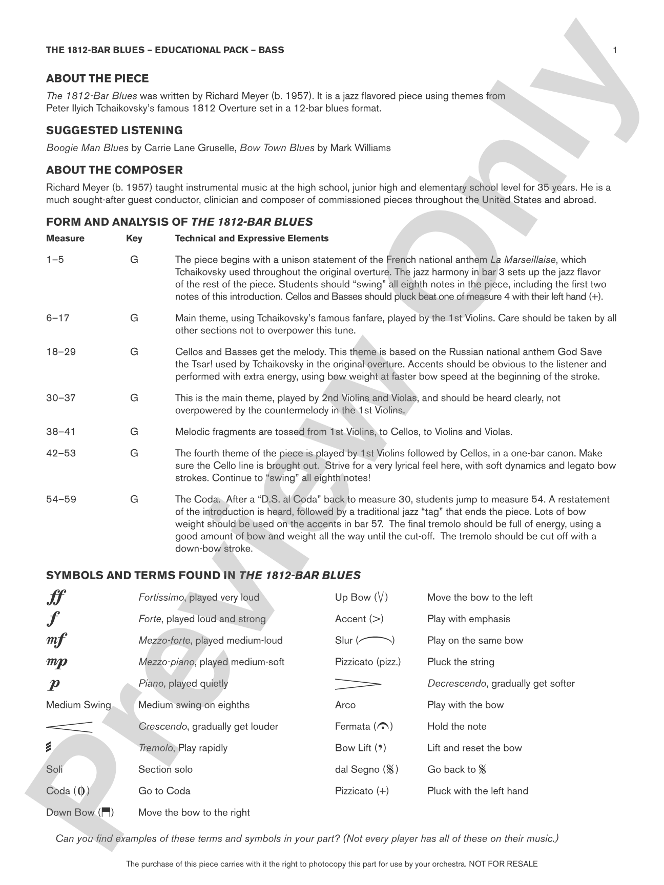The 1812-Bar Blues: Bass Educational Pack
