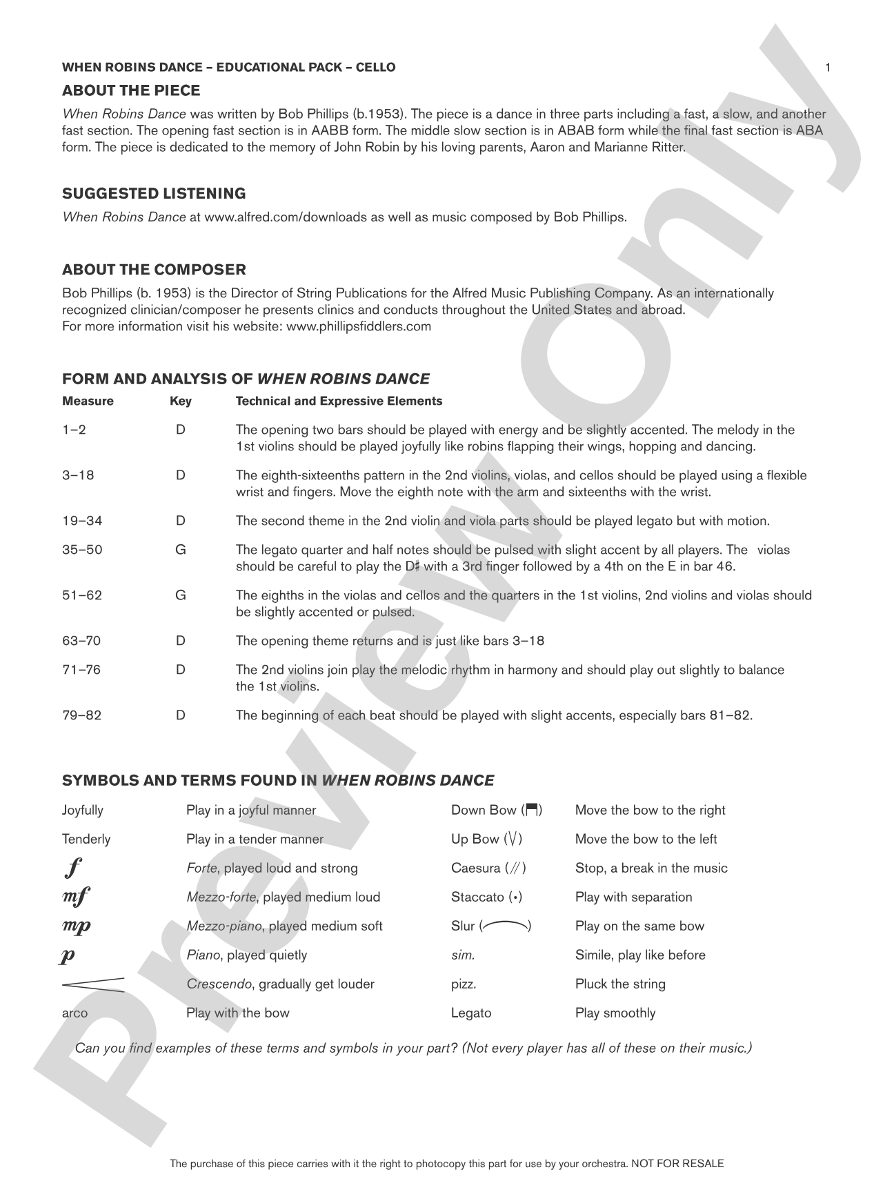When Robins Dance: Cello Educational Pack