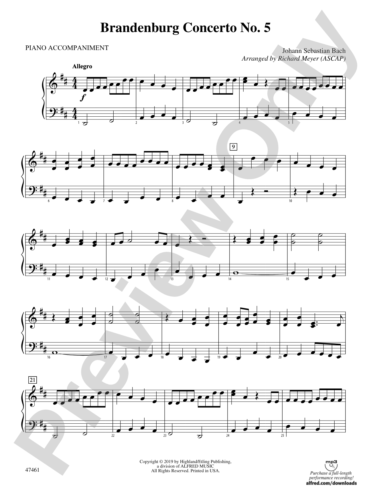 Brandenburg Concerto No. 5: Piano Accompaniment