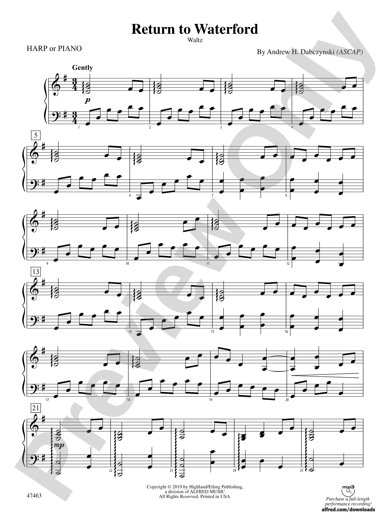 Return to Waterford: Piano Accompaniment