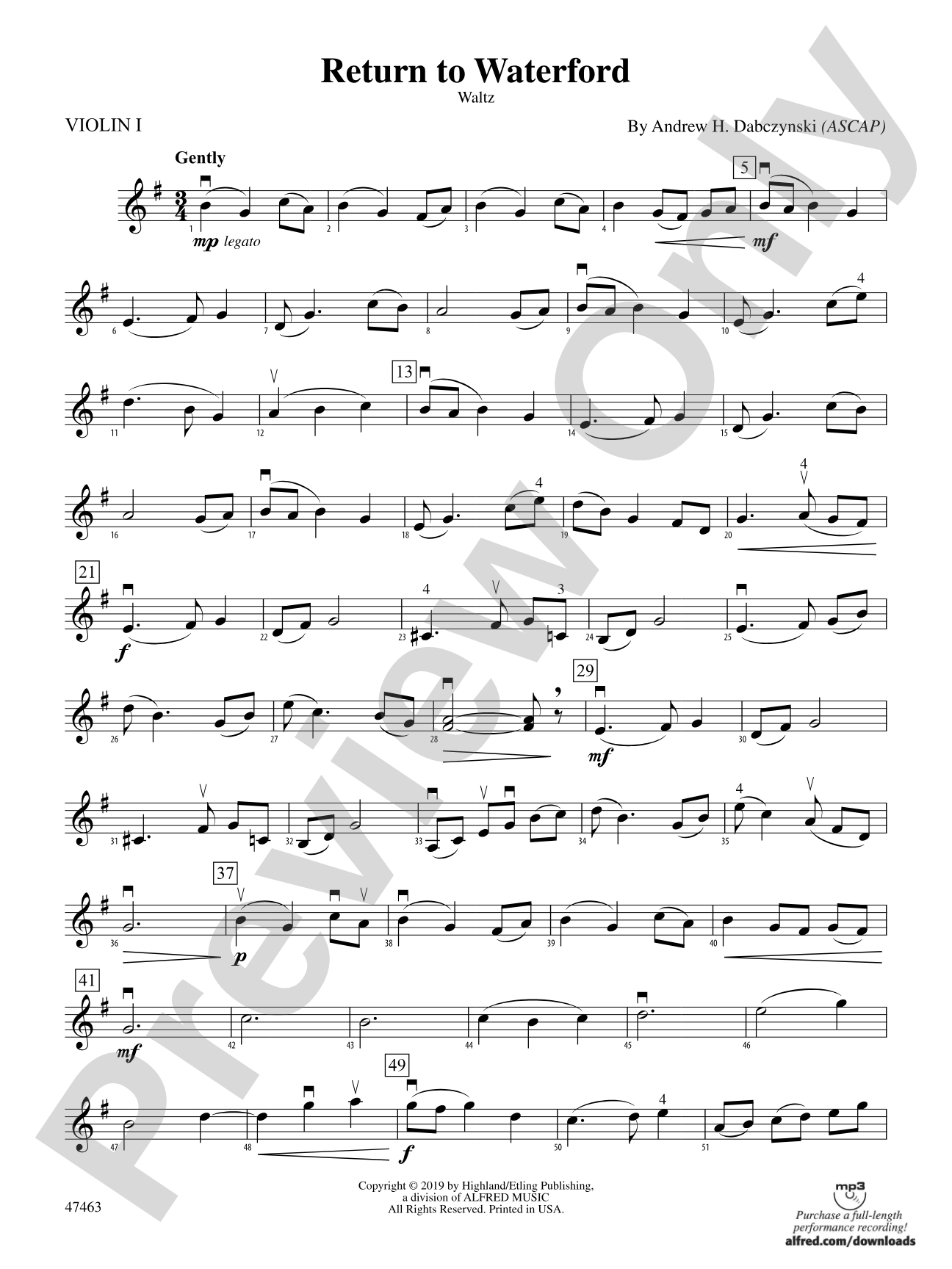Return to Waterford: 1st Violin