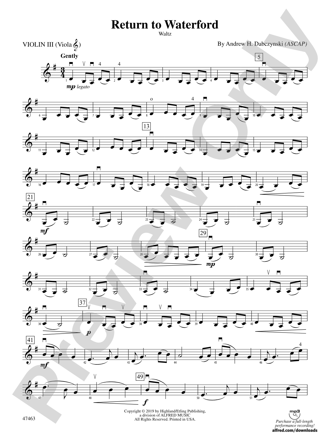 Return to Waterford: 3rd Violin (Viola [TC])