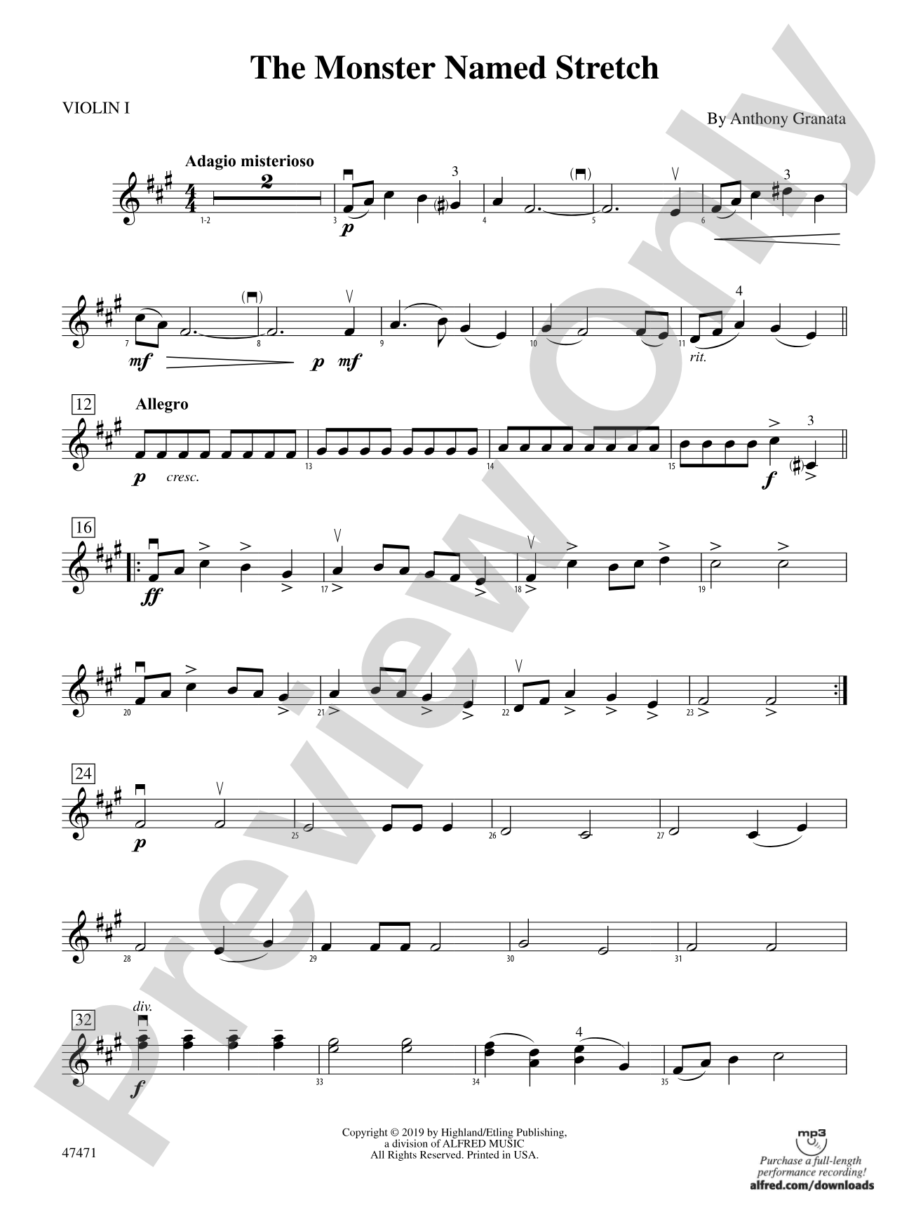 The Monster Named Stretch: 1st Violin