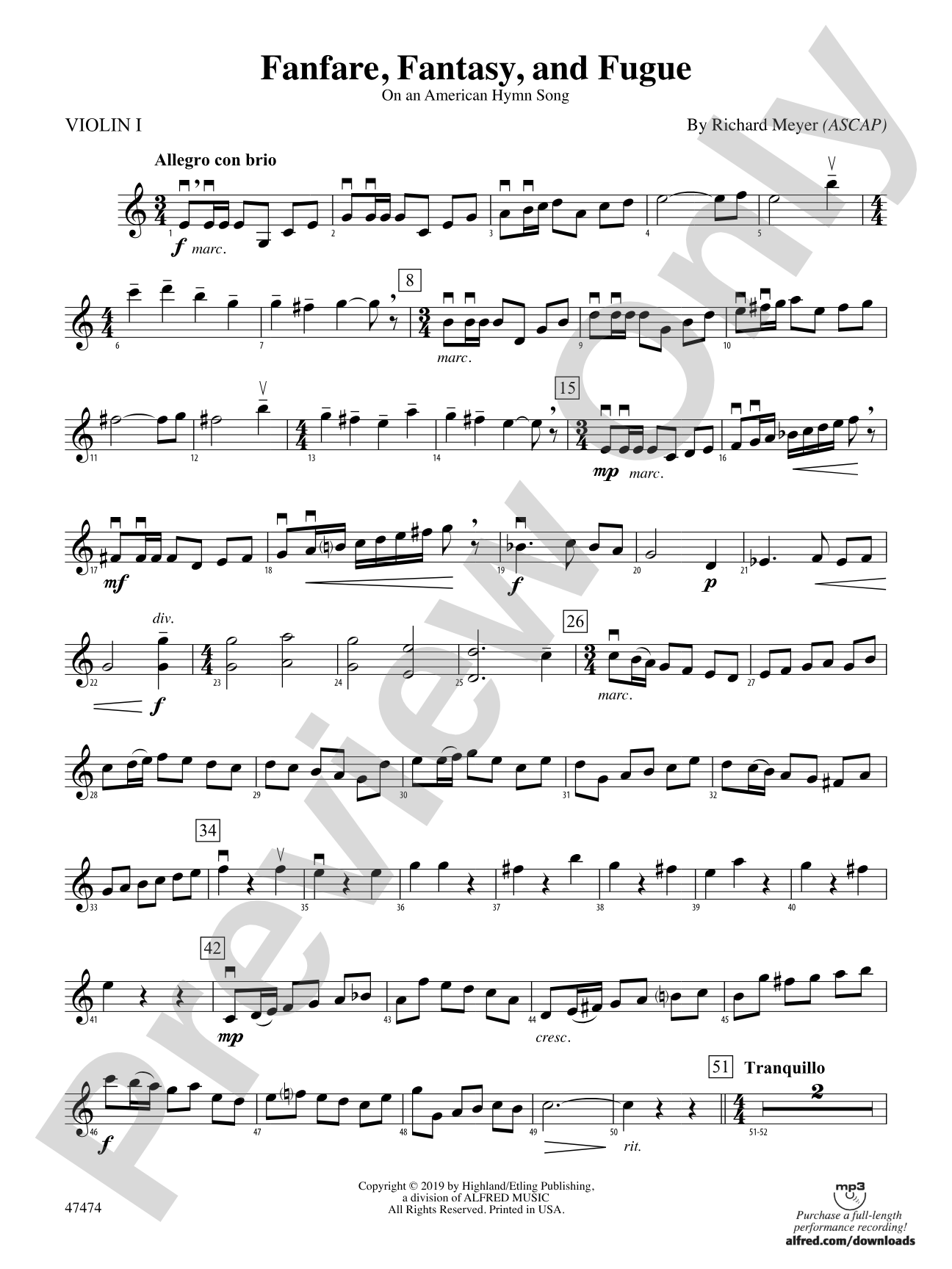 Fanfare, Fantasy, and Fugue: 1st Violin