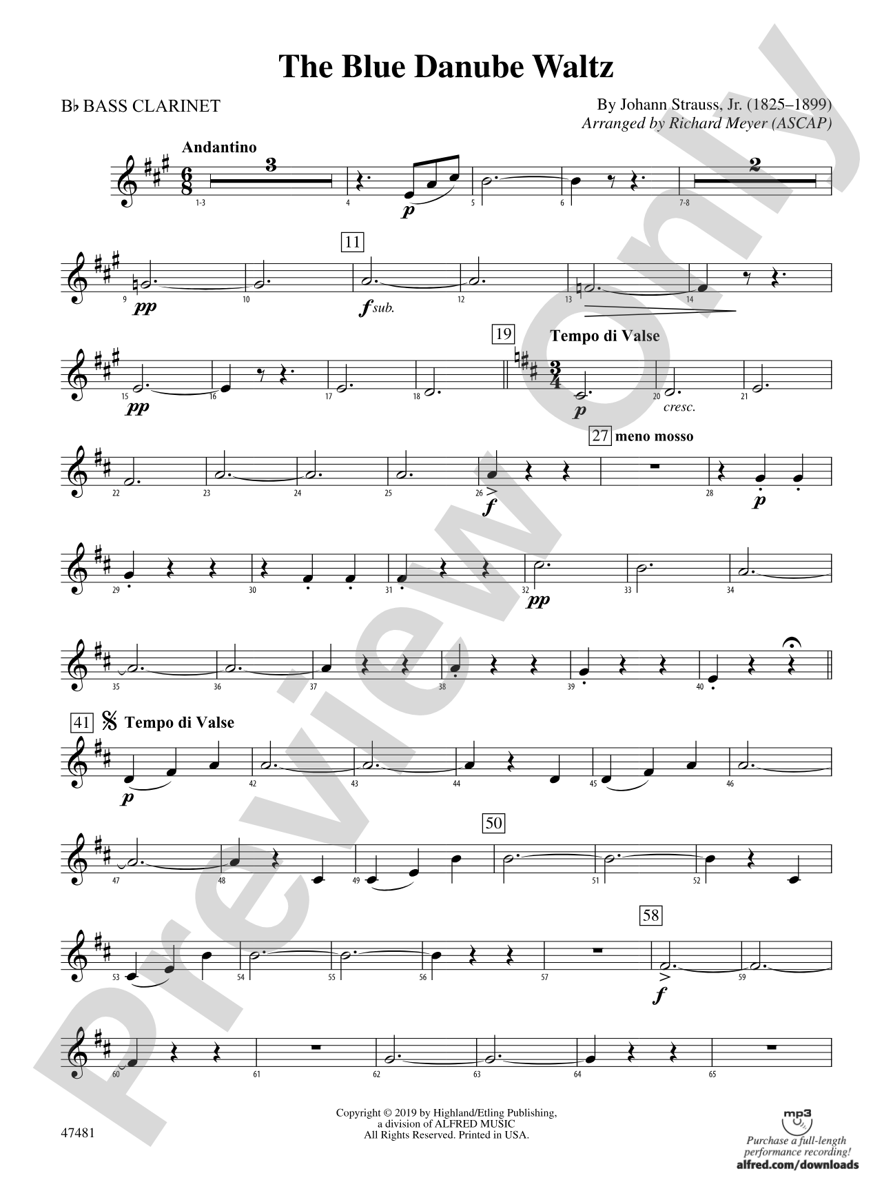 The Blue Danube Waltz: B-flat Bass Clarinet