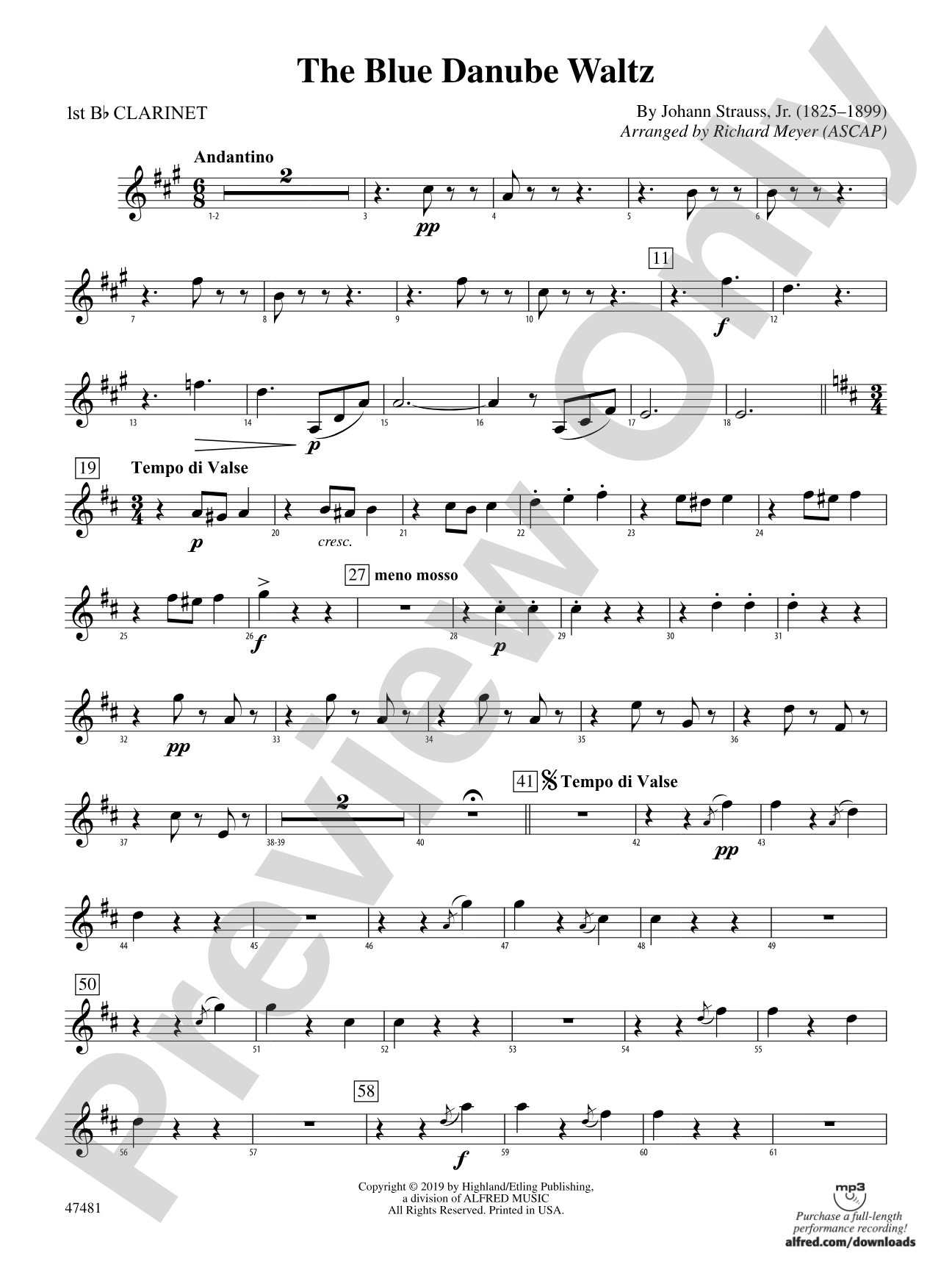The Blue Danube Waltz: 1st B-flat Clarinet