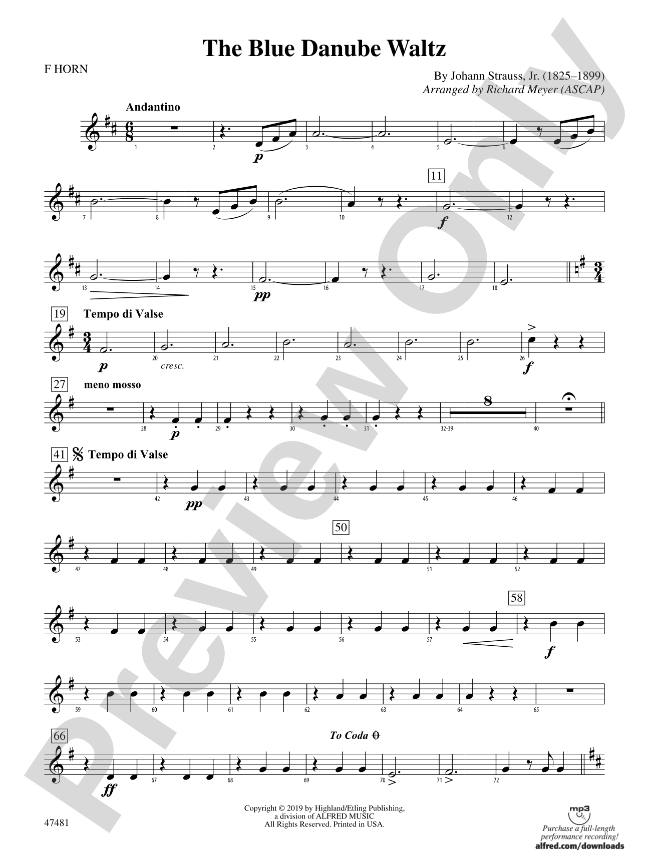 The Blue Danube Waltz: 1st F Horn