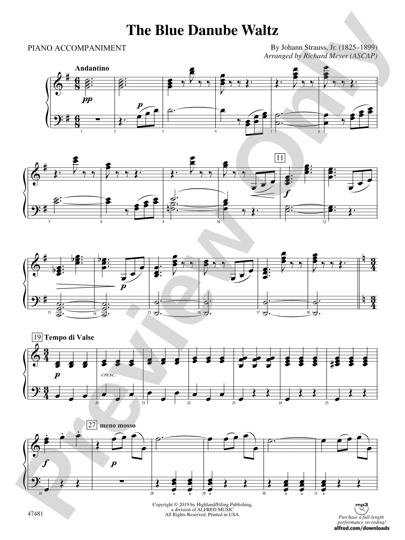 The Blue Danube Waltz: Piano Accompaniment