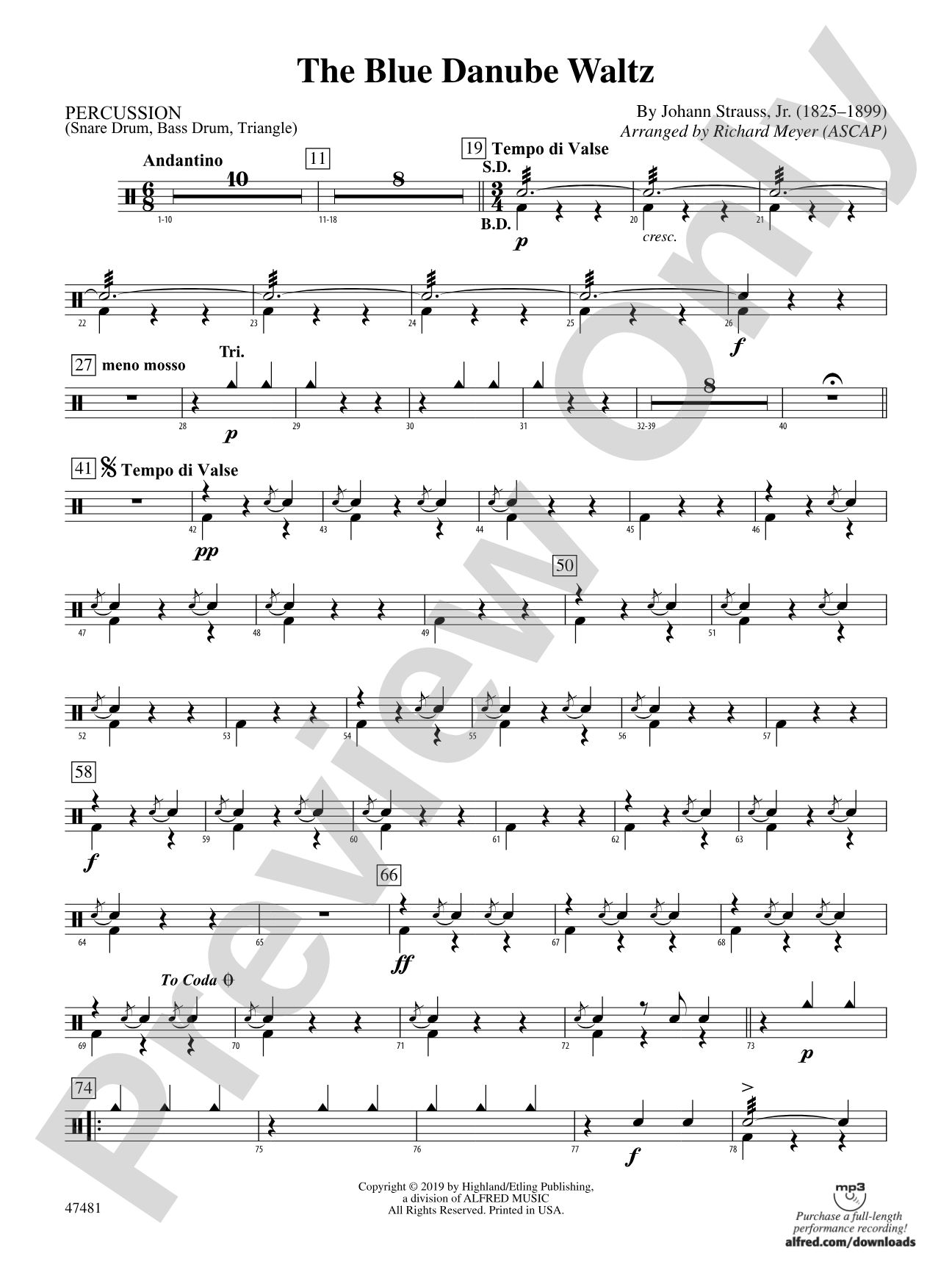 The Blue Danube Waltz: 1st Percussion