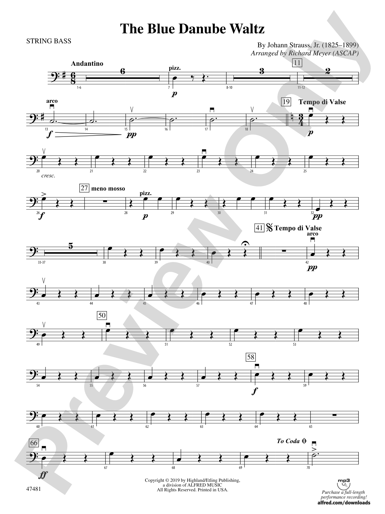The Blue Danube Waltz: String Bass