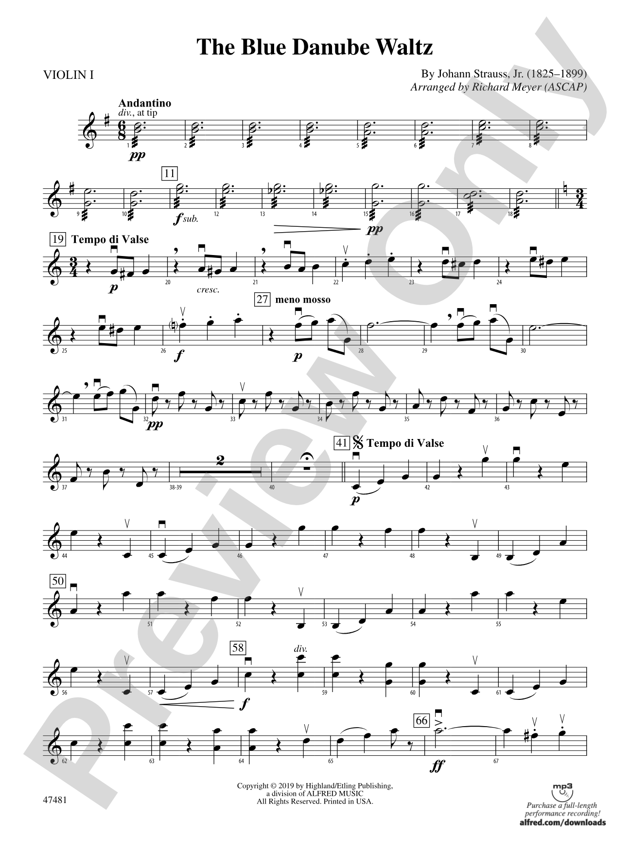 The Blue Danube Waltz: 1st Violin