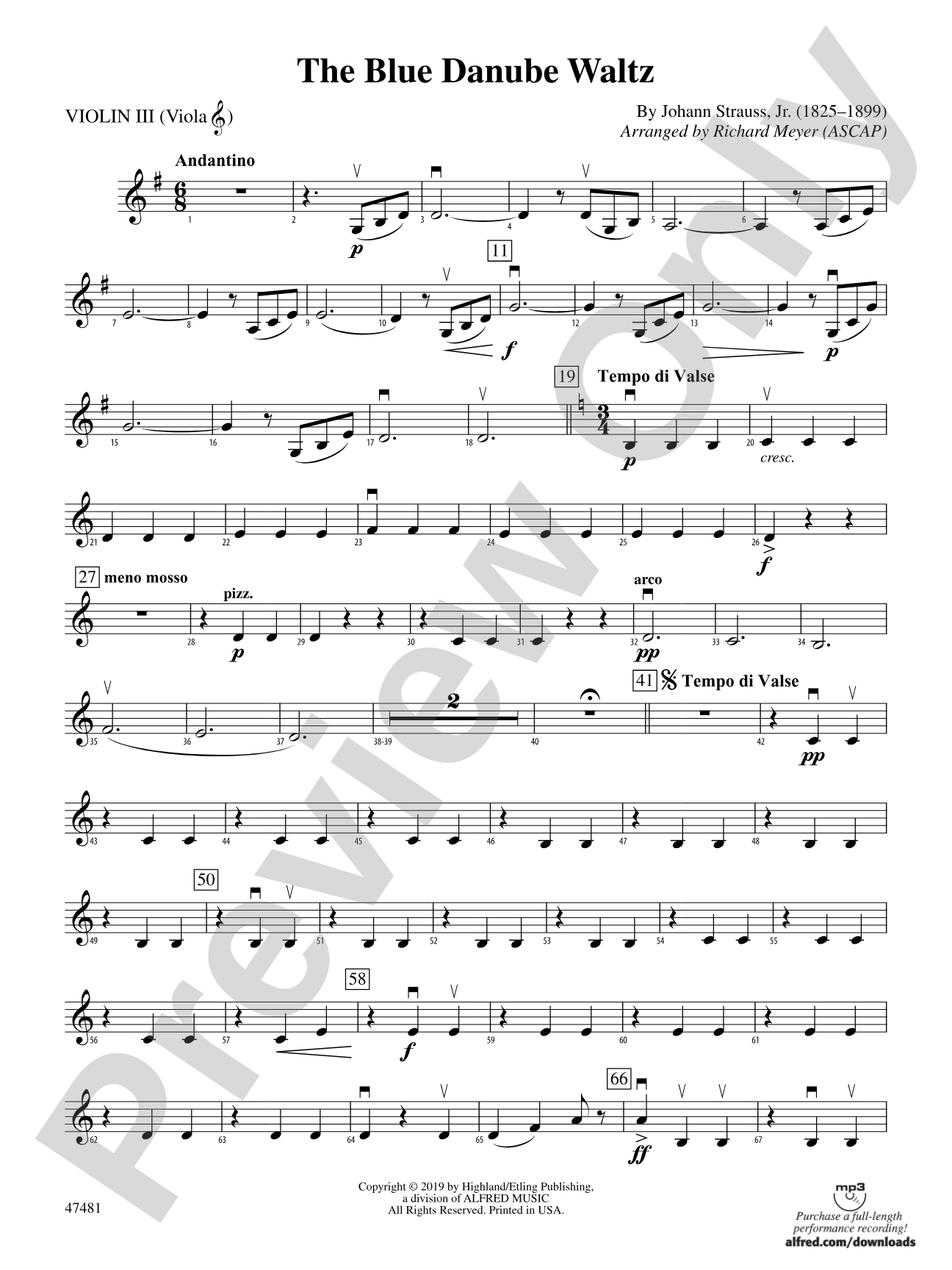 The Blue Danube Waltz: 3rd Violin (Viola [TC])