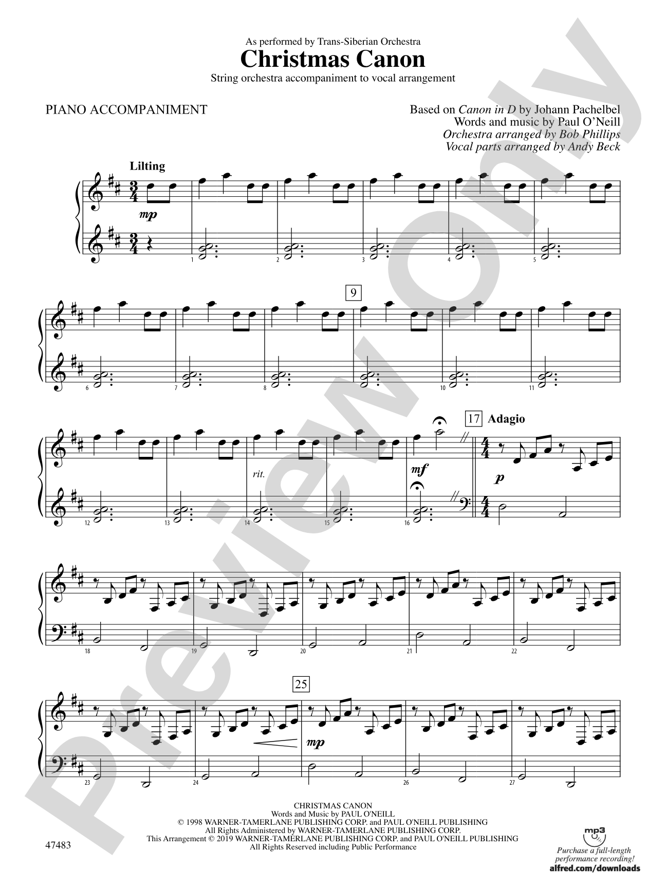 Christmas Canon: Piano Accompaniment