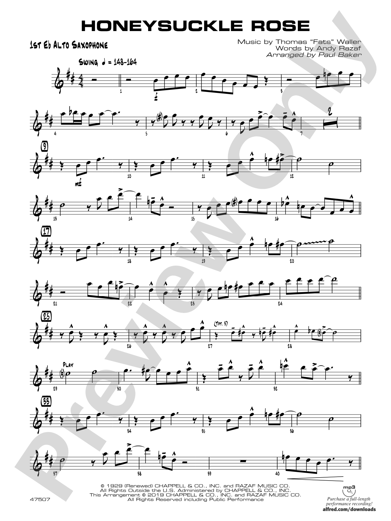 Honeysuckle Rose: E-flat Alto Saxophone