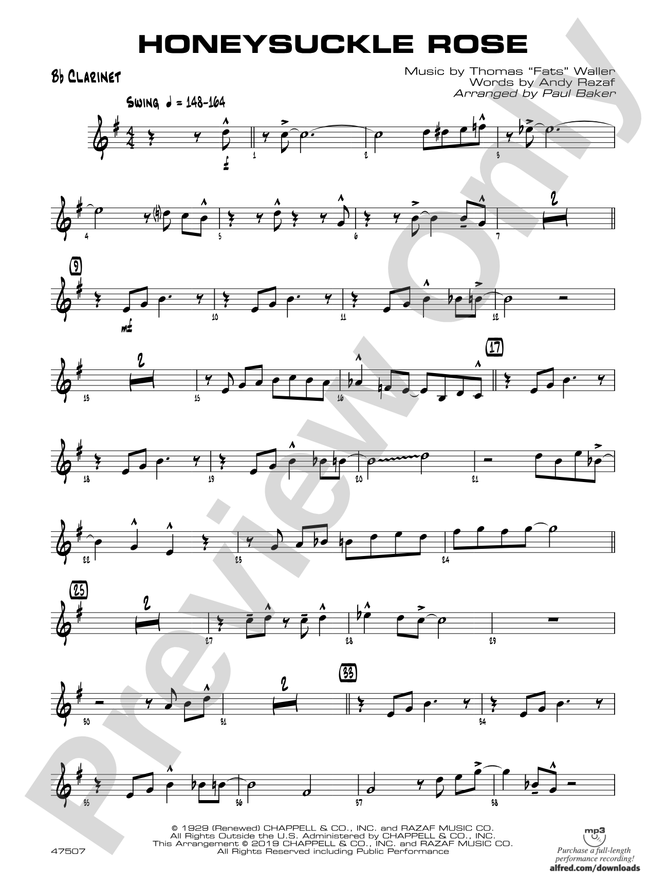 Honeysuckle Rose: 1st B-flat Clarinet