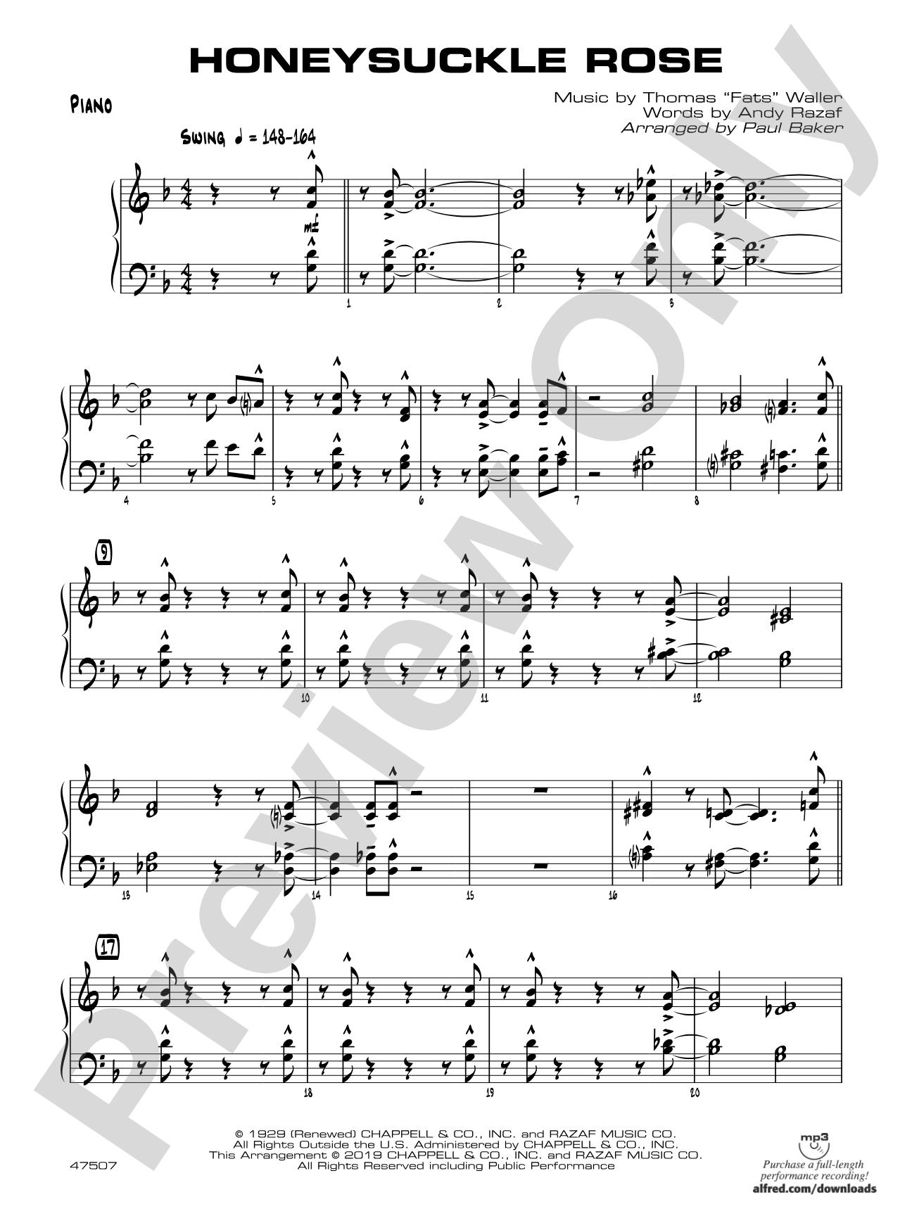 Honeysuckle Rose: Piano Accompaniment