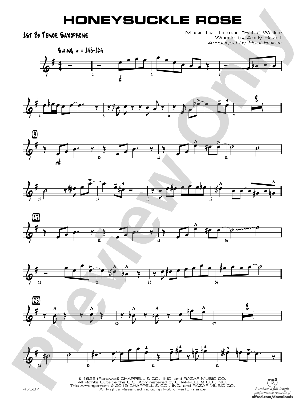 Honeysuckle Rose: B-flat Tenor Saxophone