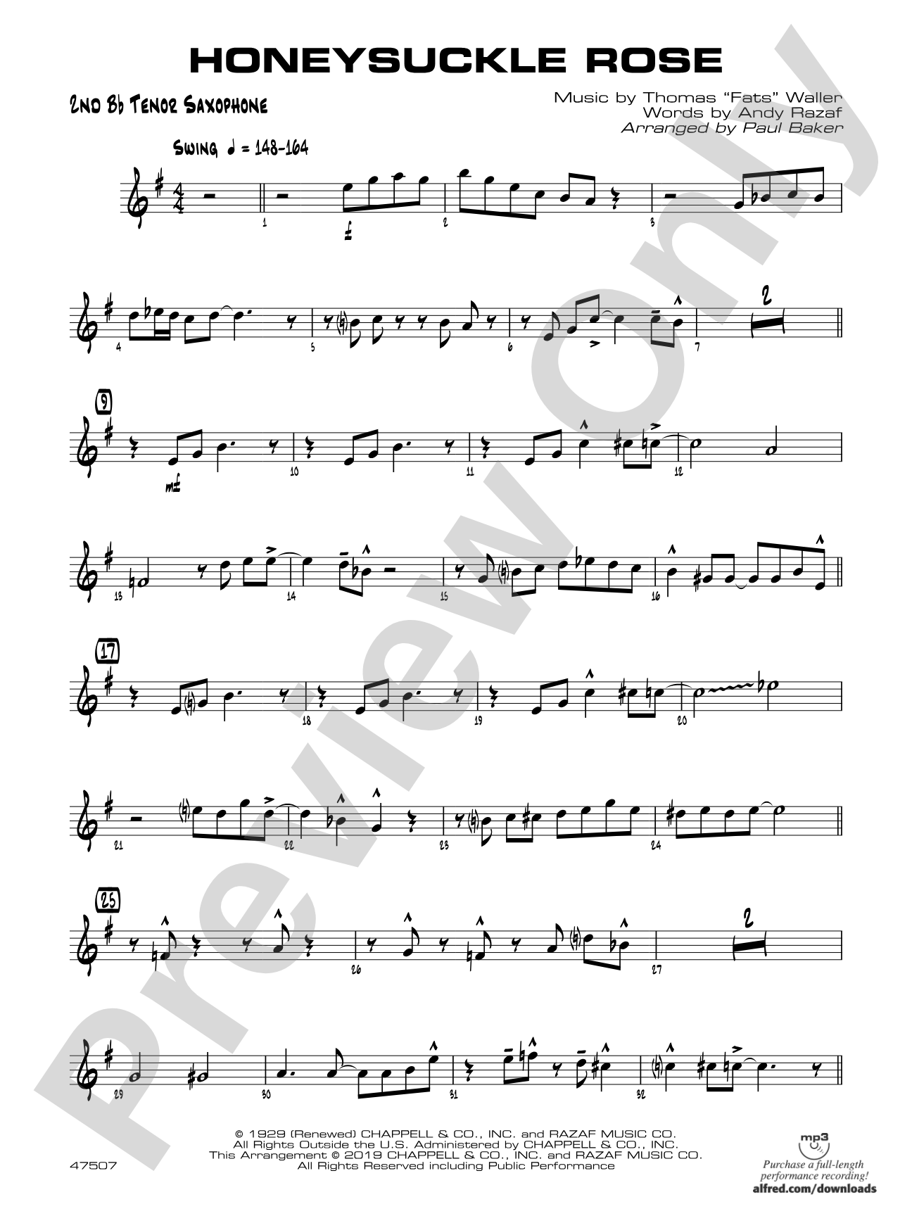 Honeysuckle Rose: 2nd B-flat Tenor Saxophone