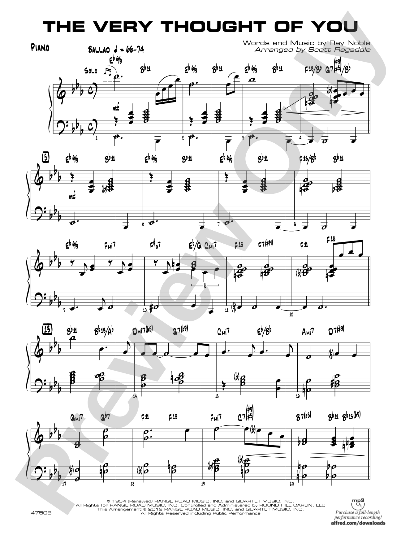 The Very Thought of You: Piano Accompaniment