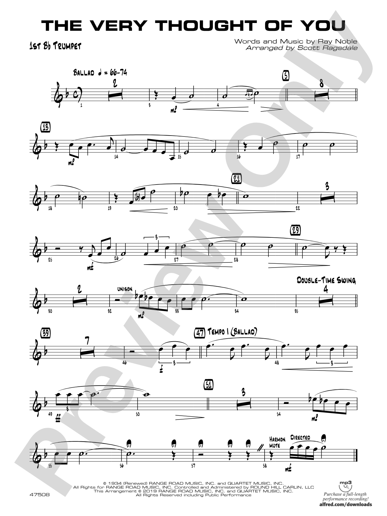 The Very Thought of You: 1st B-flat Trumpet