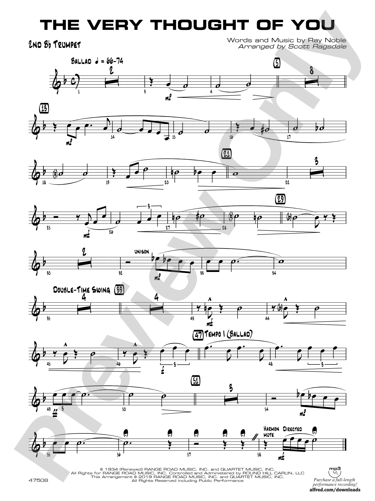 The Very Thought of You: 2nd B-flat Trumpet