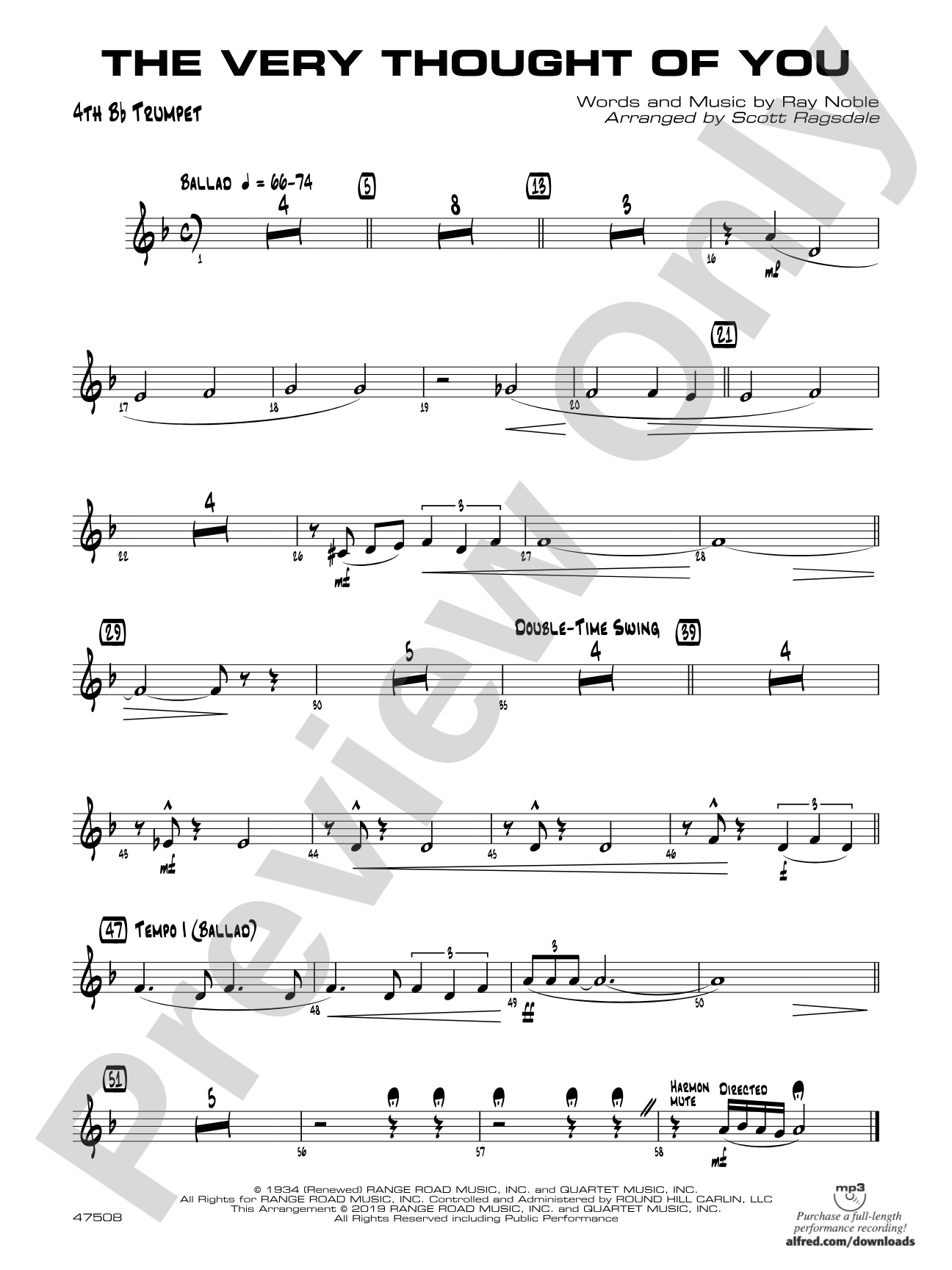 The Very Thought of You: 4th B-flat Trumpet