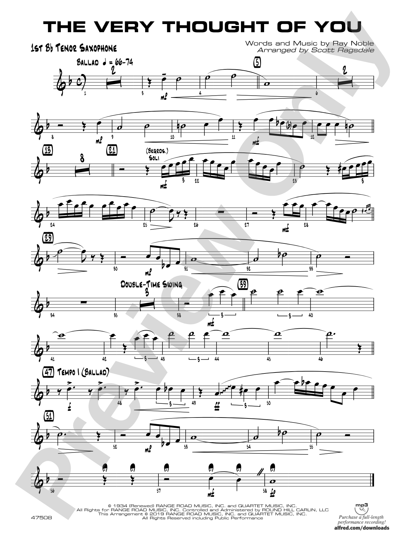 The Very Thought of You: B-flat Tenor Saxophone