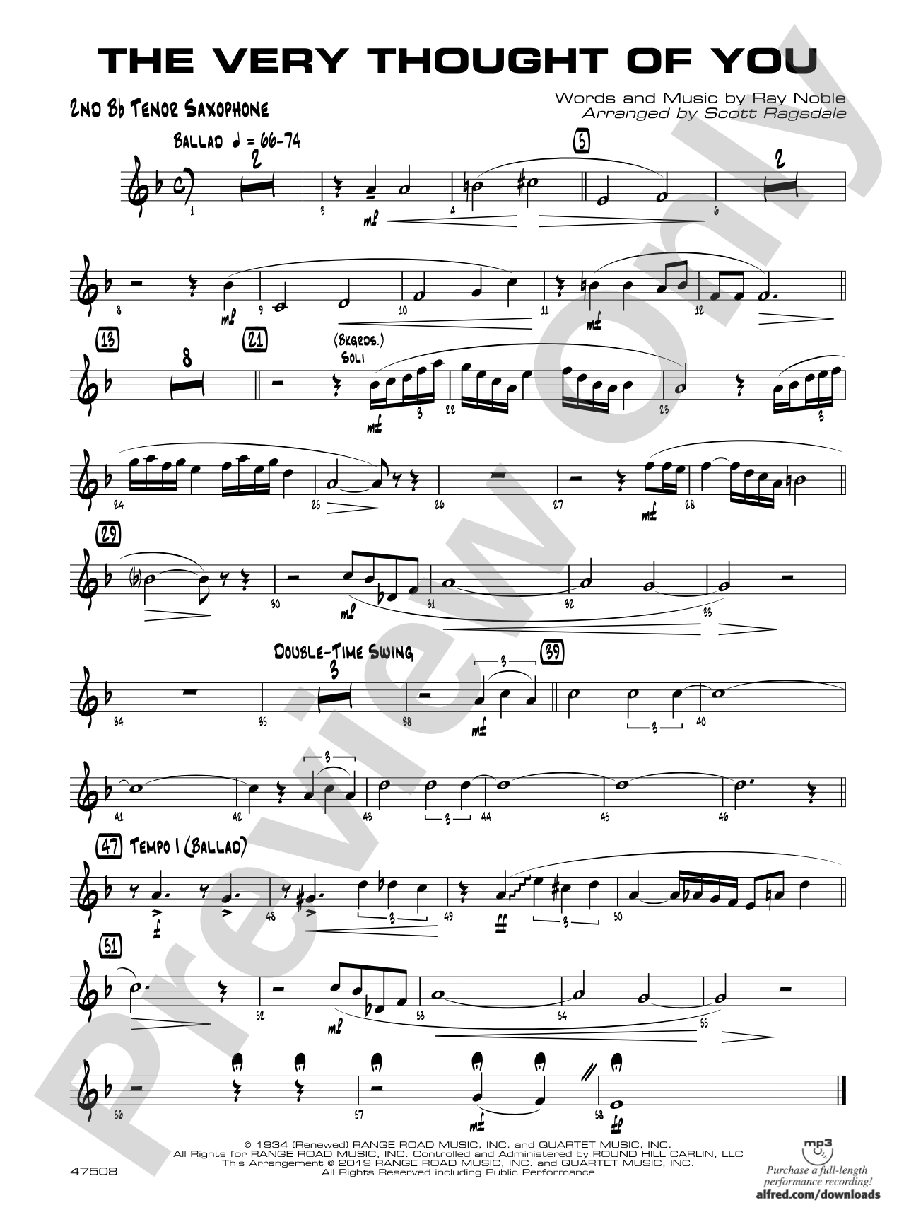 The Very Thought of You: 2nd B-flat Tenor Saxophone