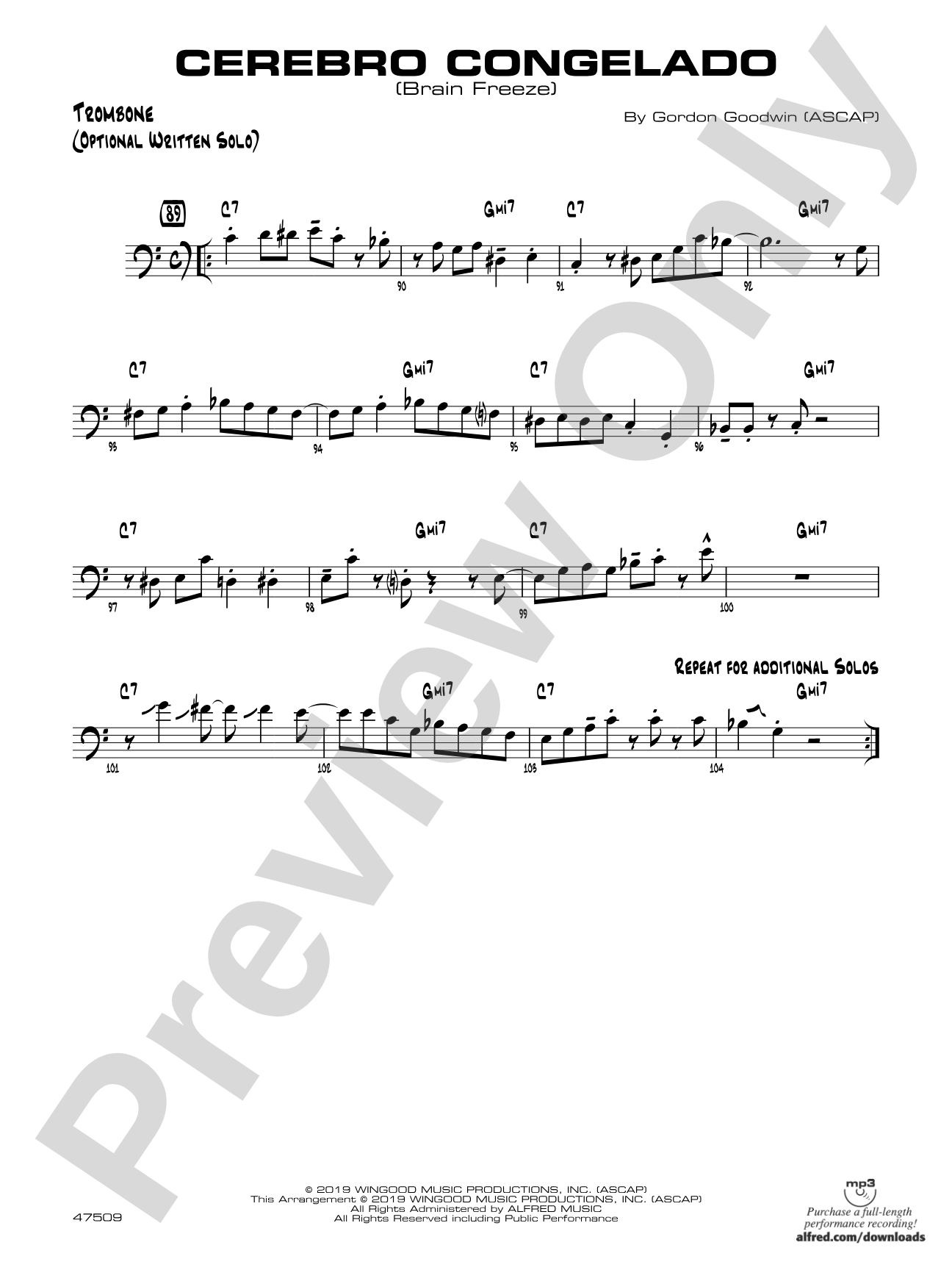 Cerebro Congelado: Trombone Optional Solo