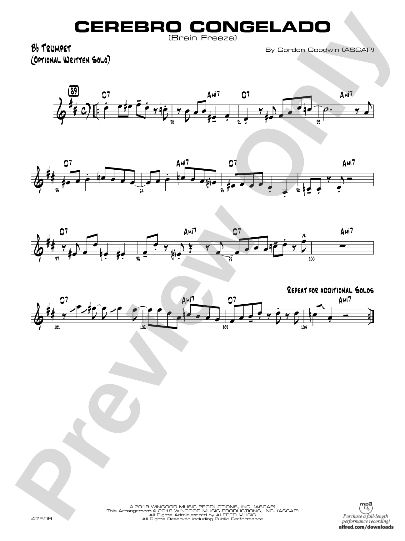 Cerebro Congelado: Bb Trumpet Optional Solo