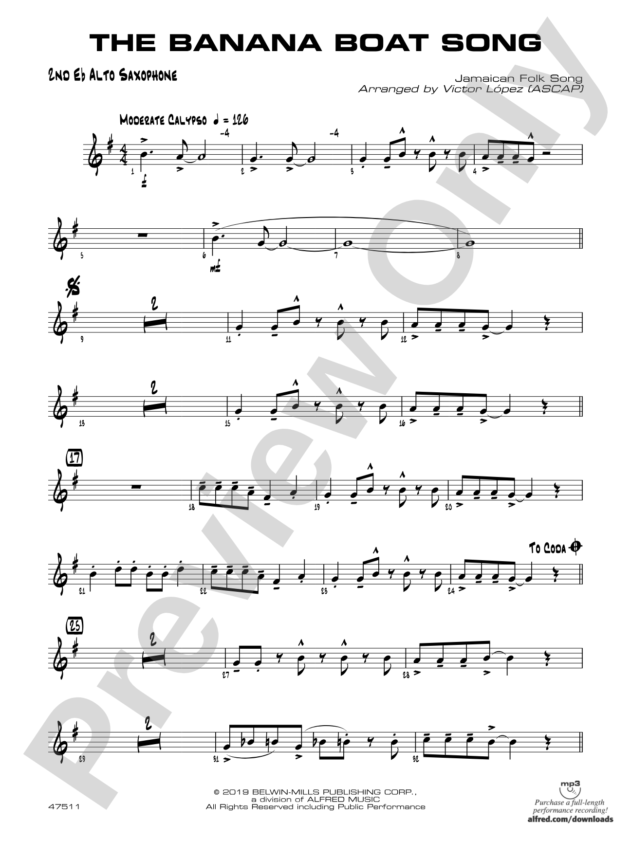 The Banana Boat Song: 2nd E-flat Alto Saxophone