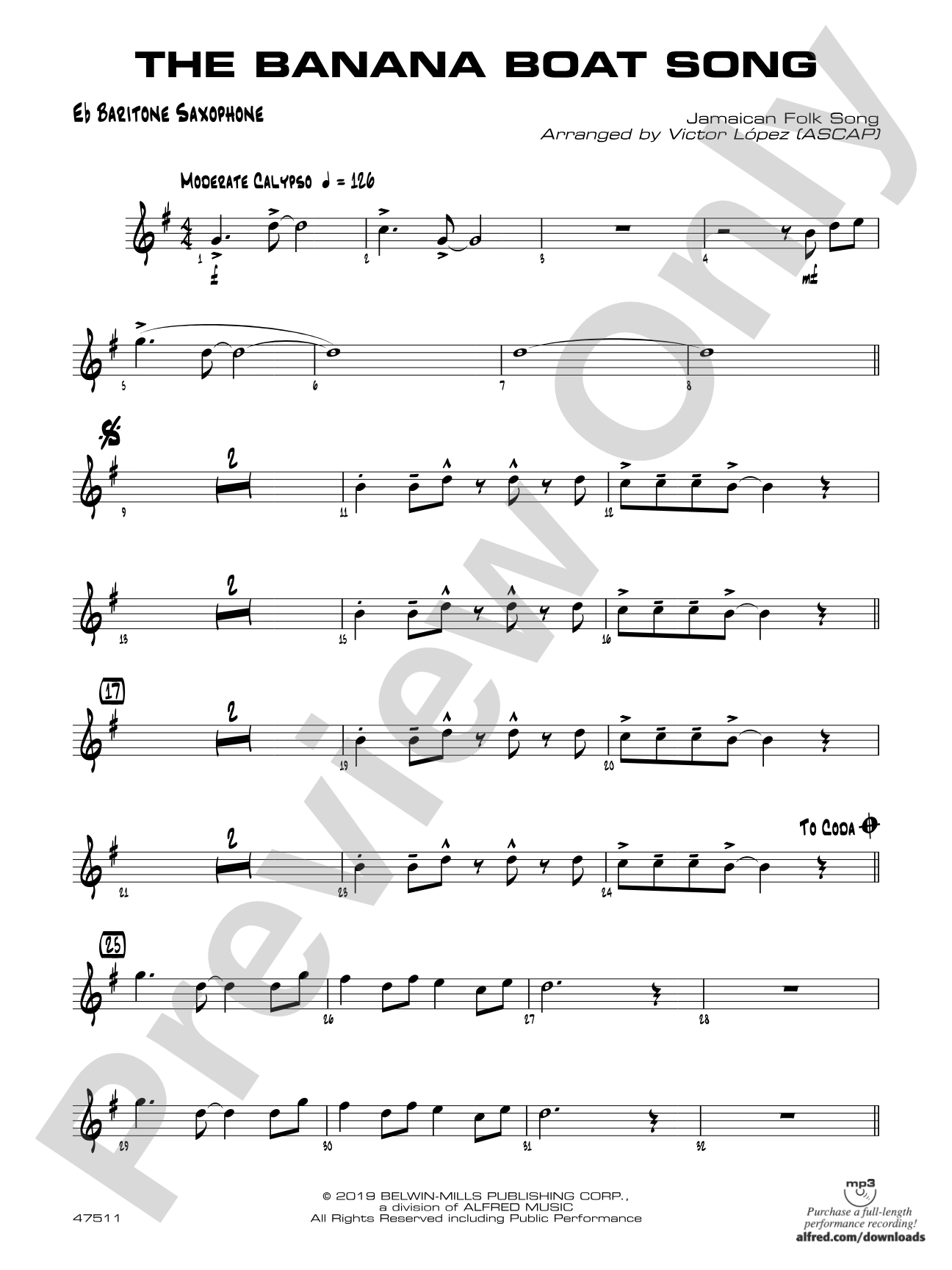 The Banana Boat Song: E-flat Baritone Saxophone