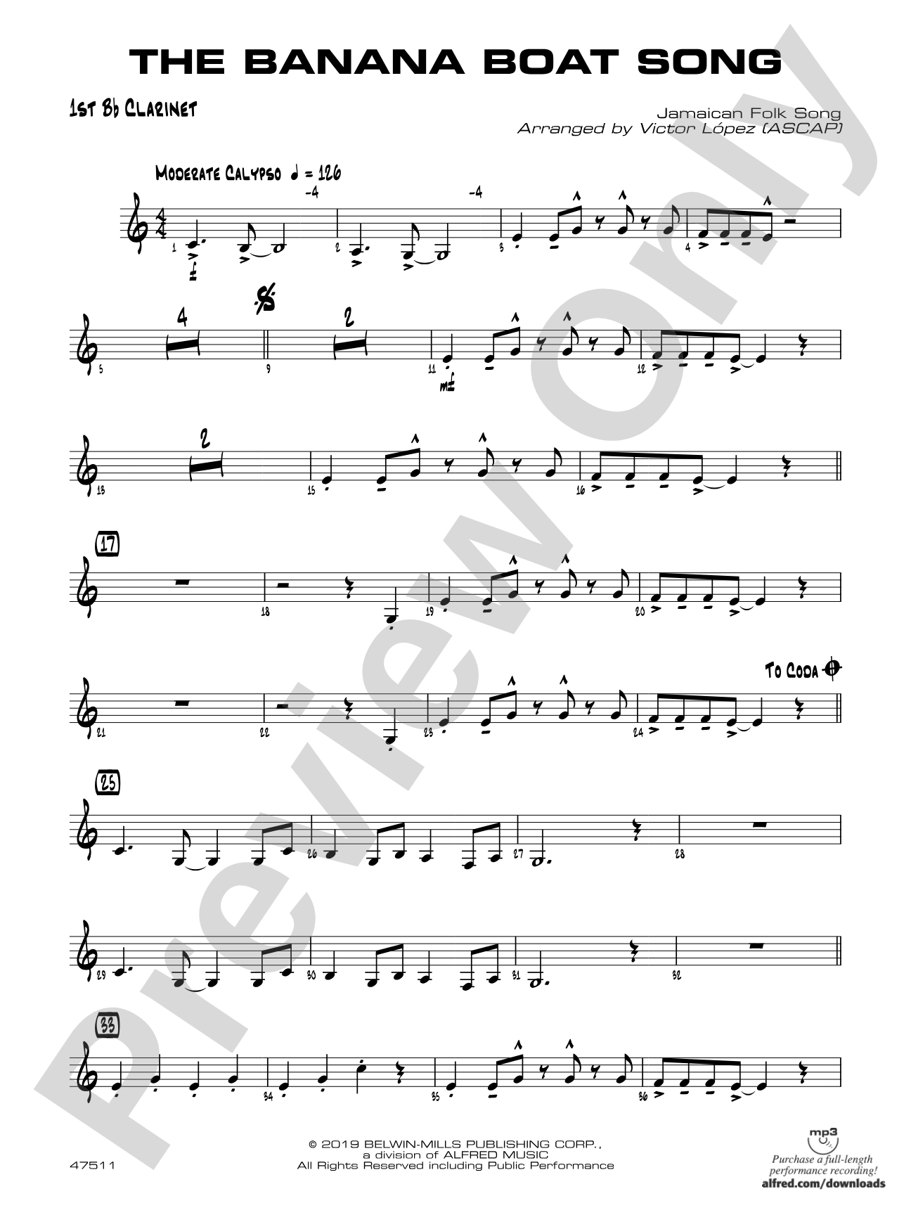 The Banana Boat Song: 1st B-flat Clarinet