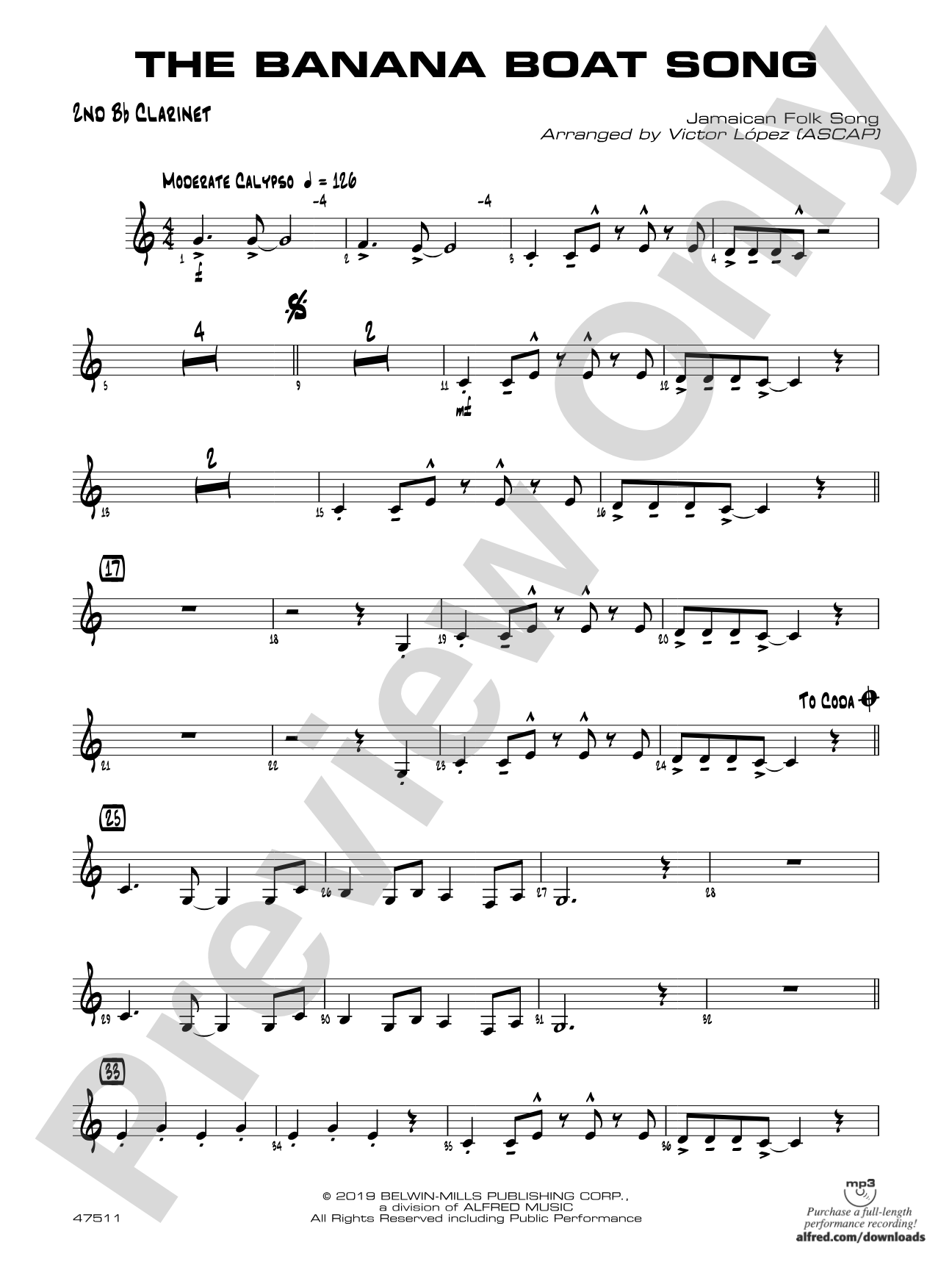 The Banana Boat Song: 2nd B-flat Clarinet