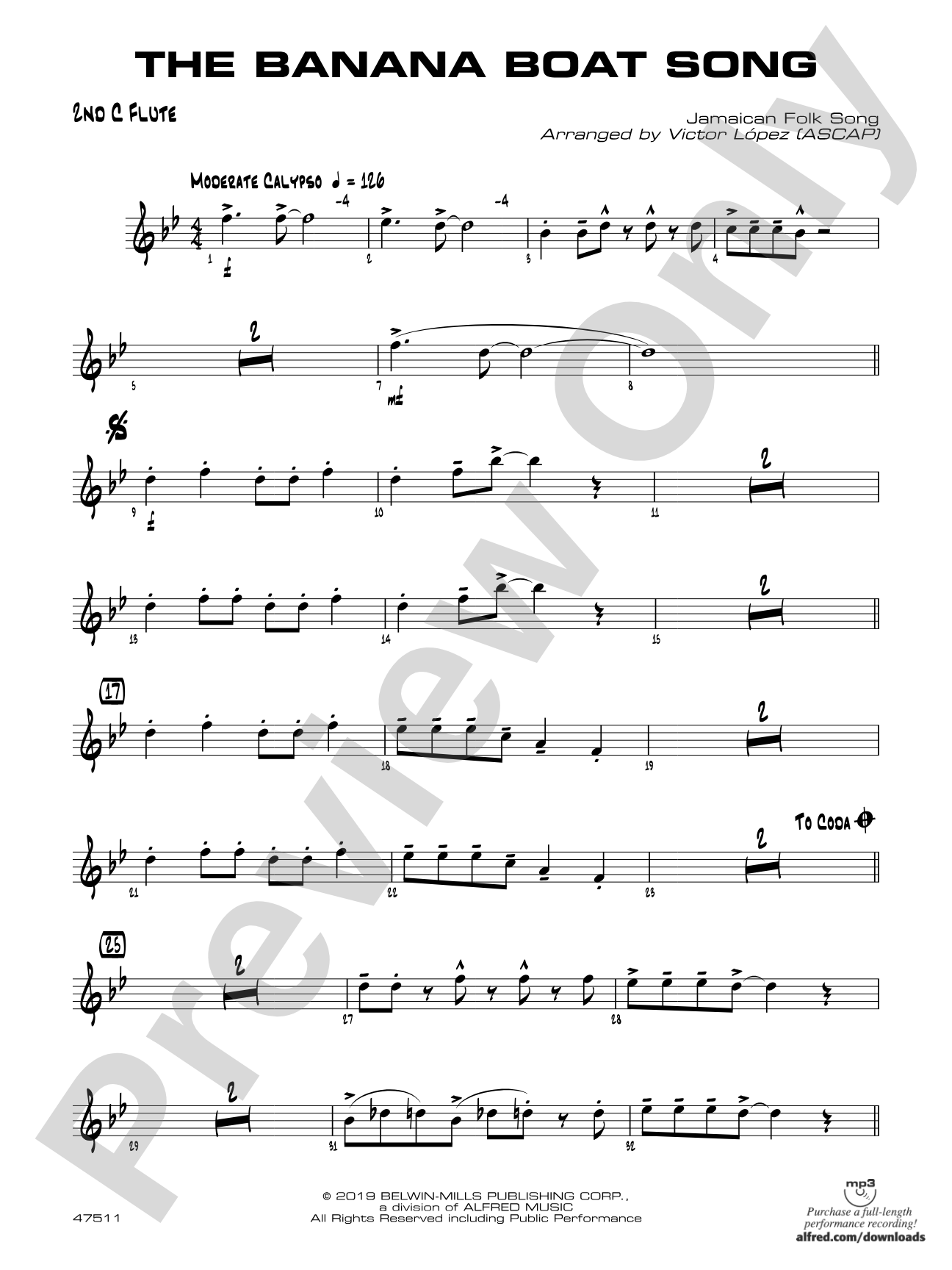 The Banana Boat Song: 2nd Flute