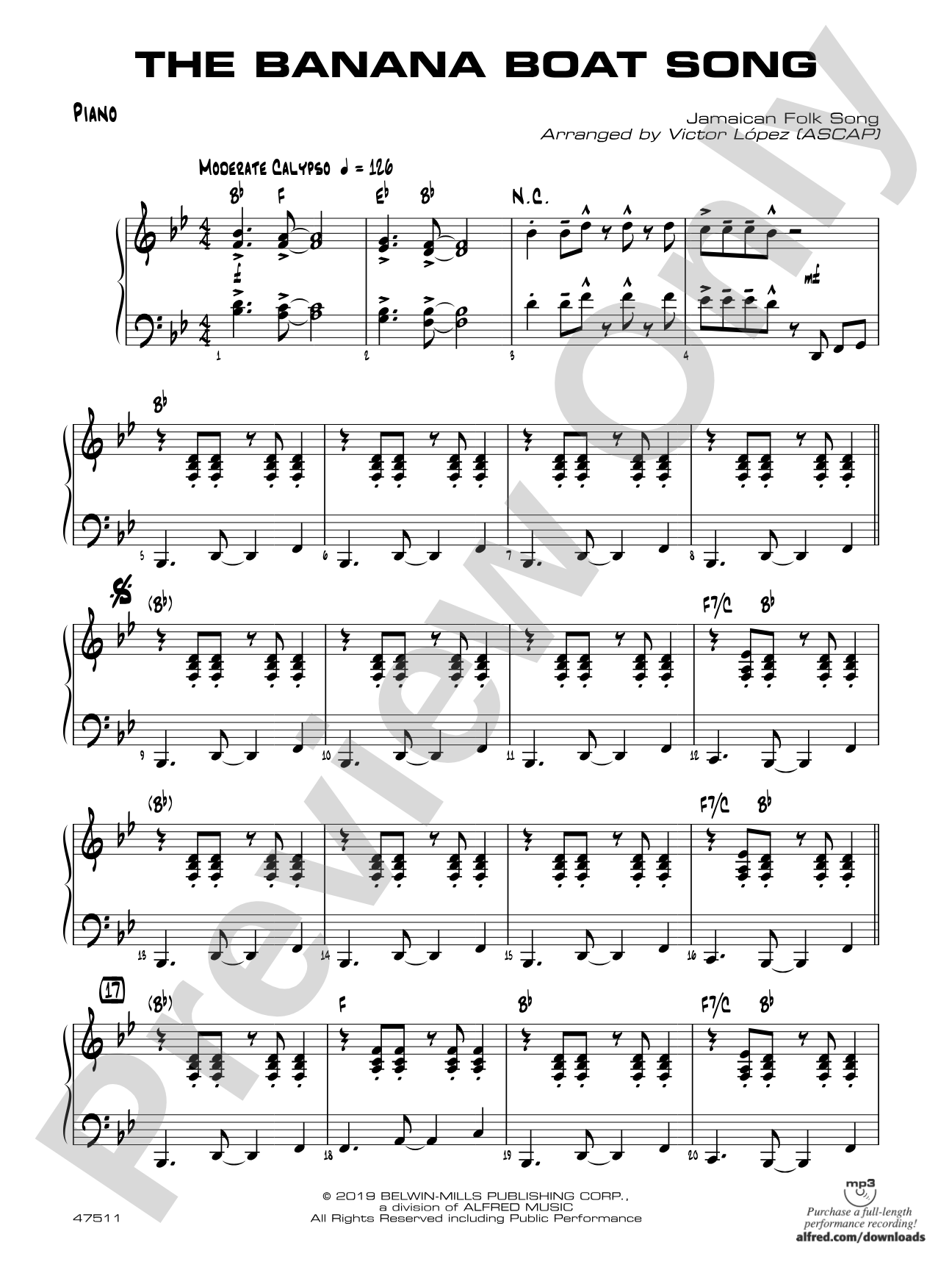 The Banana Boat Song: Piano Accompaniment