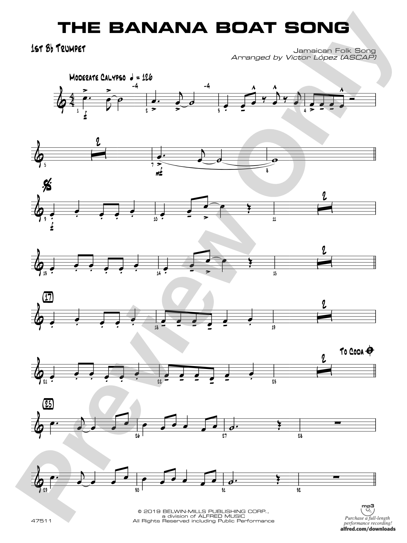 The Banana Boat Song: 1st B-flat Trumpet