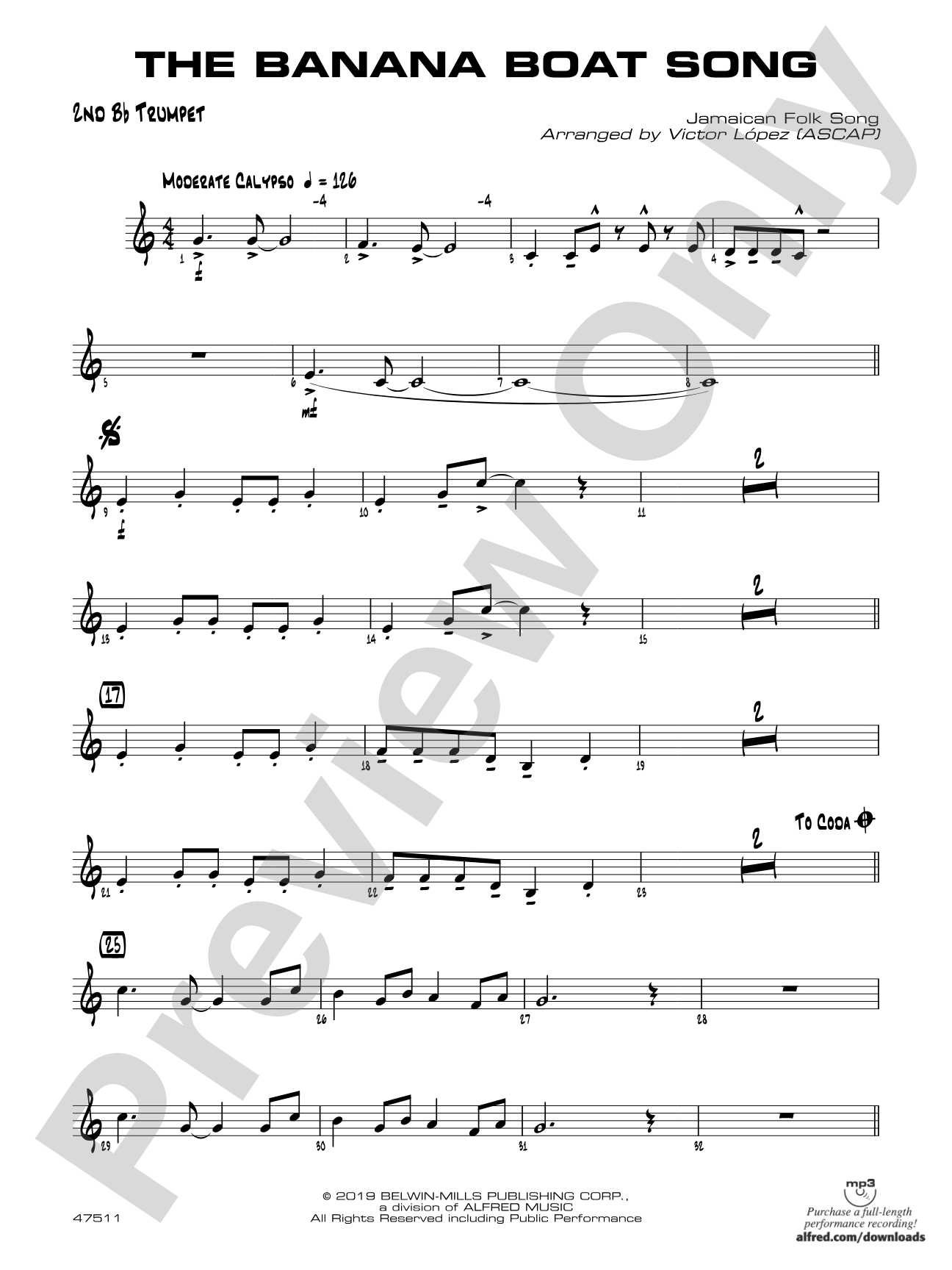 The Banana Boat Song: 2nd B-flat Trumpet