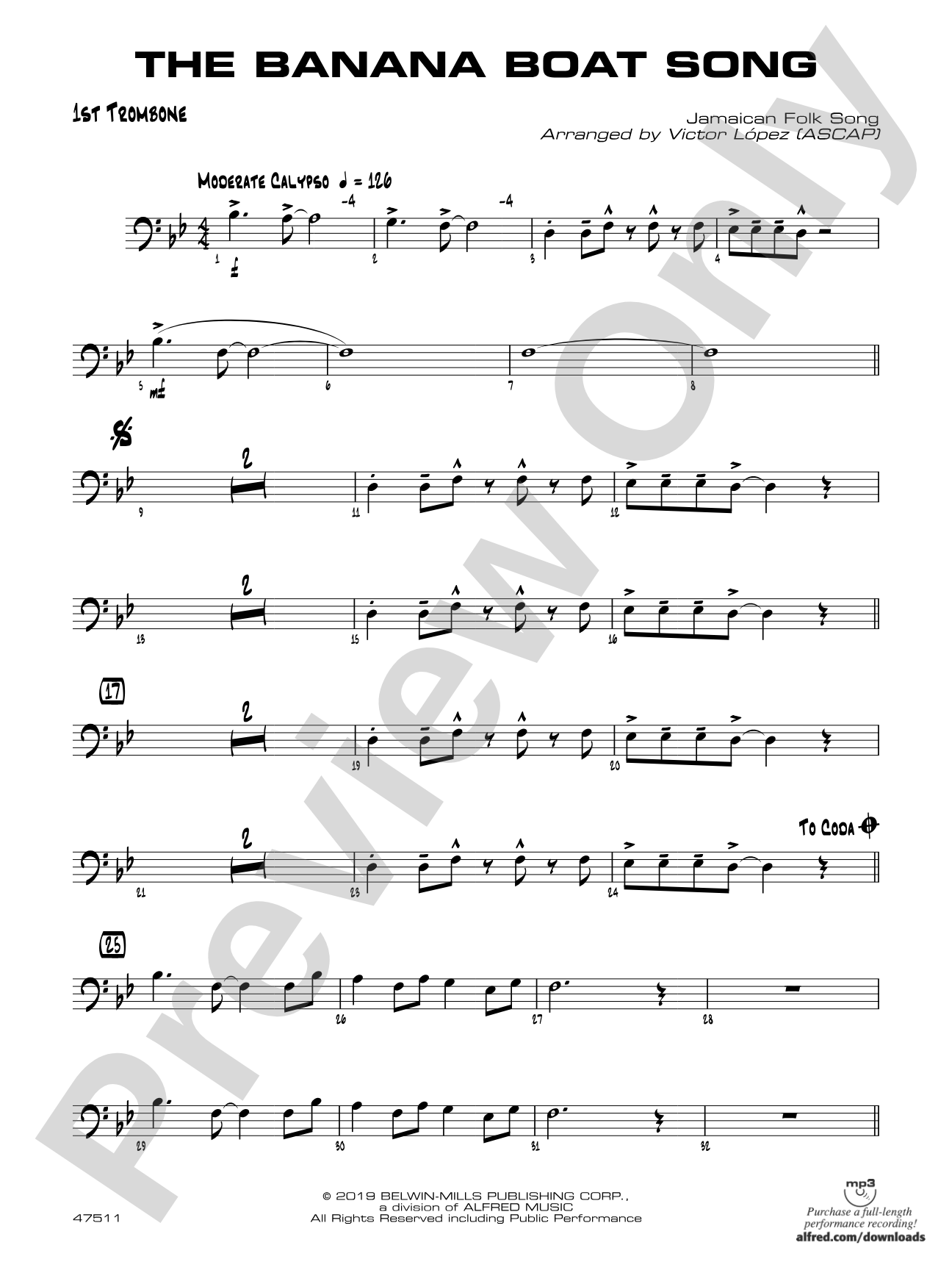 The Banana Boat Song: 1st Trombone