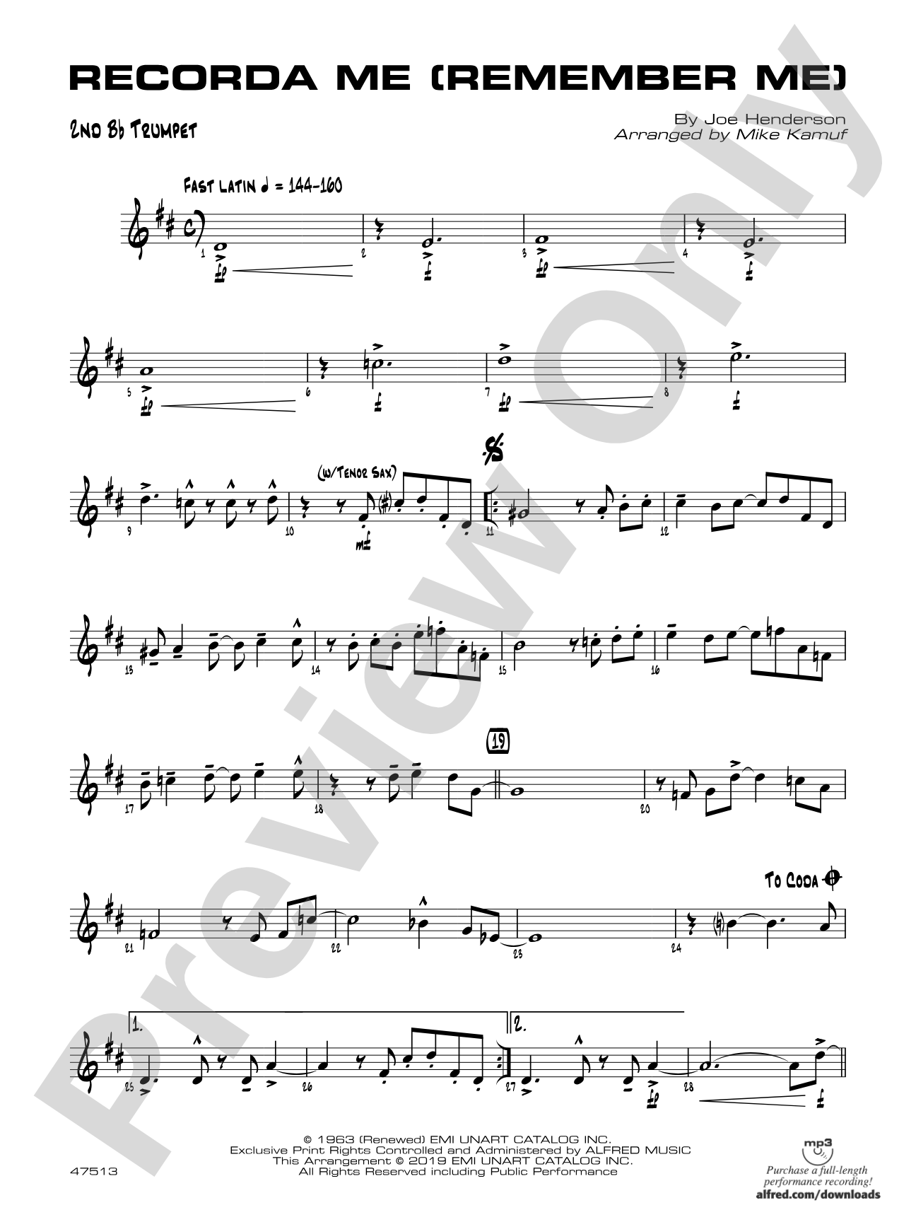 Recorda Me: 2nd B-flat Trumpet