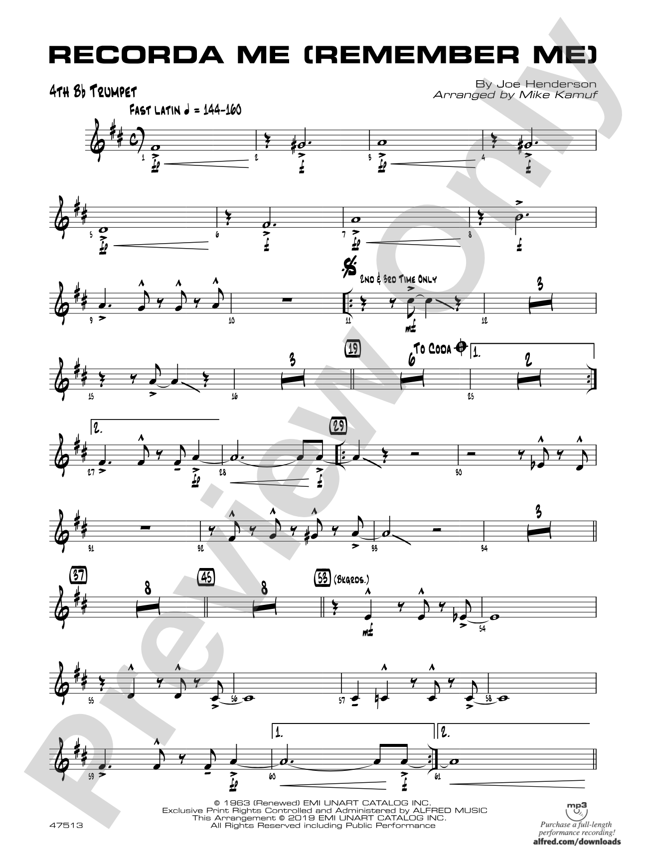 Recorda Me: 4th B-flat Trumpet