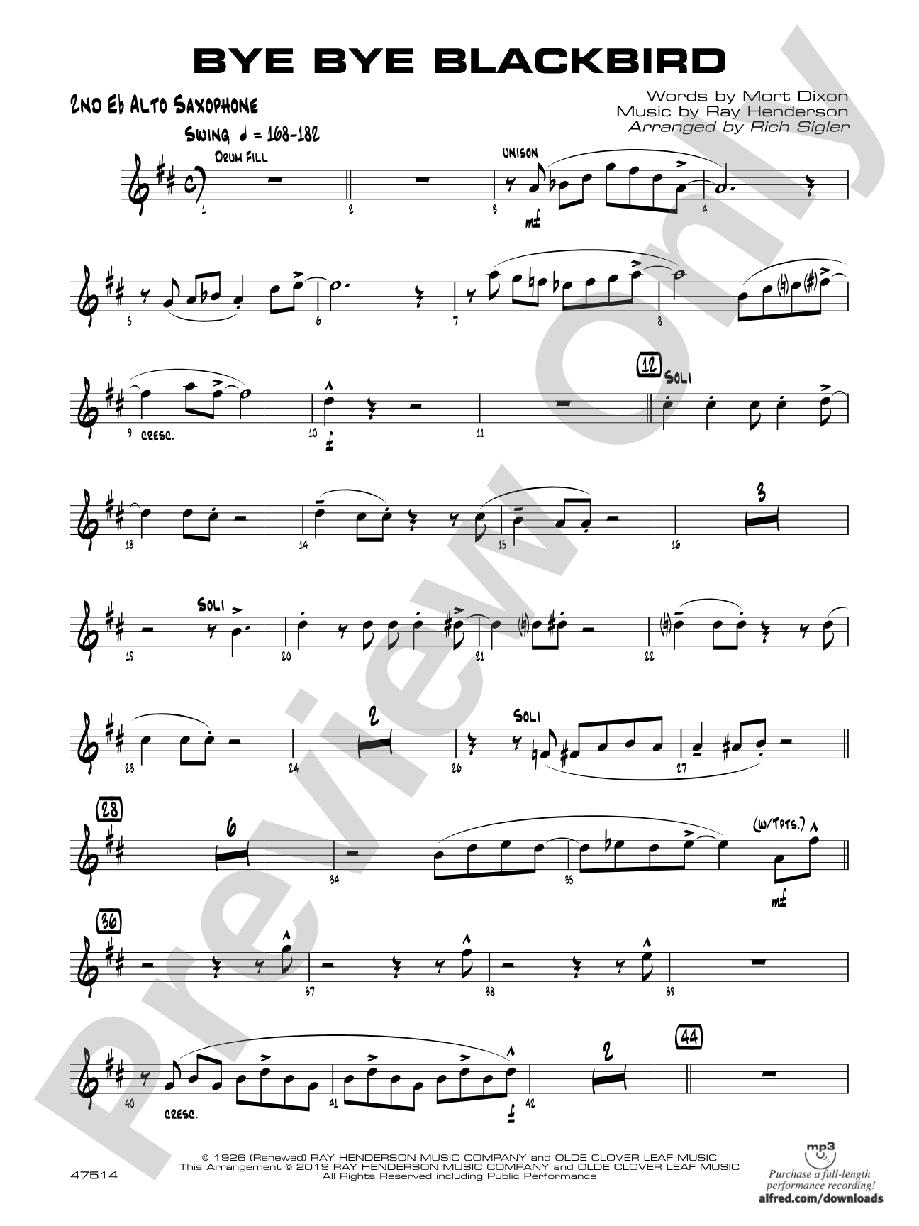 Bye Bye Blackbird: 2nd E-flat Alto Saxophone