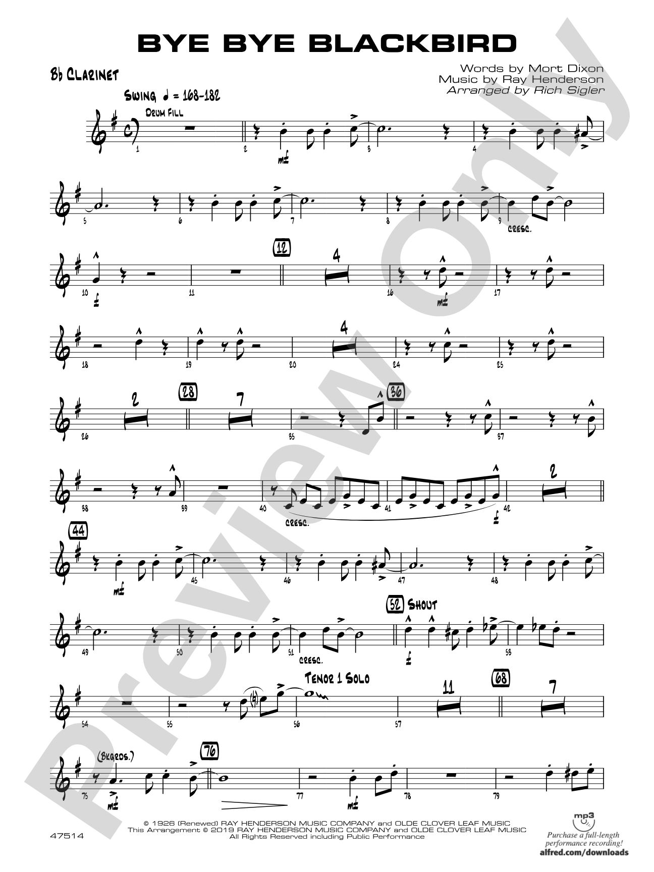 Bye Bye Blackbird: 1st B-flat Clarinet