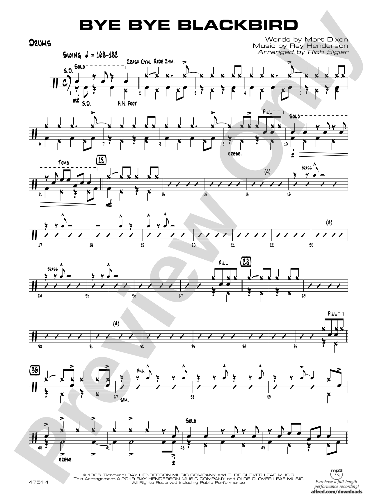 Bye Bye Blackbird: Drums